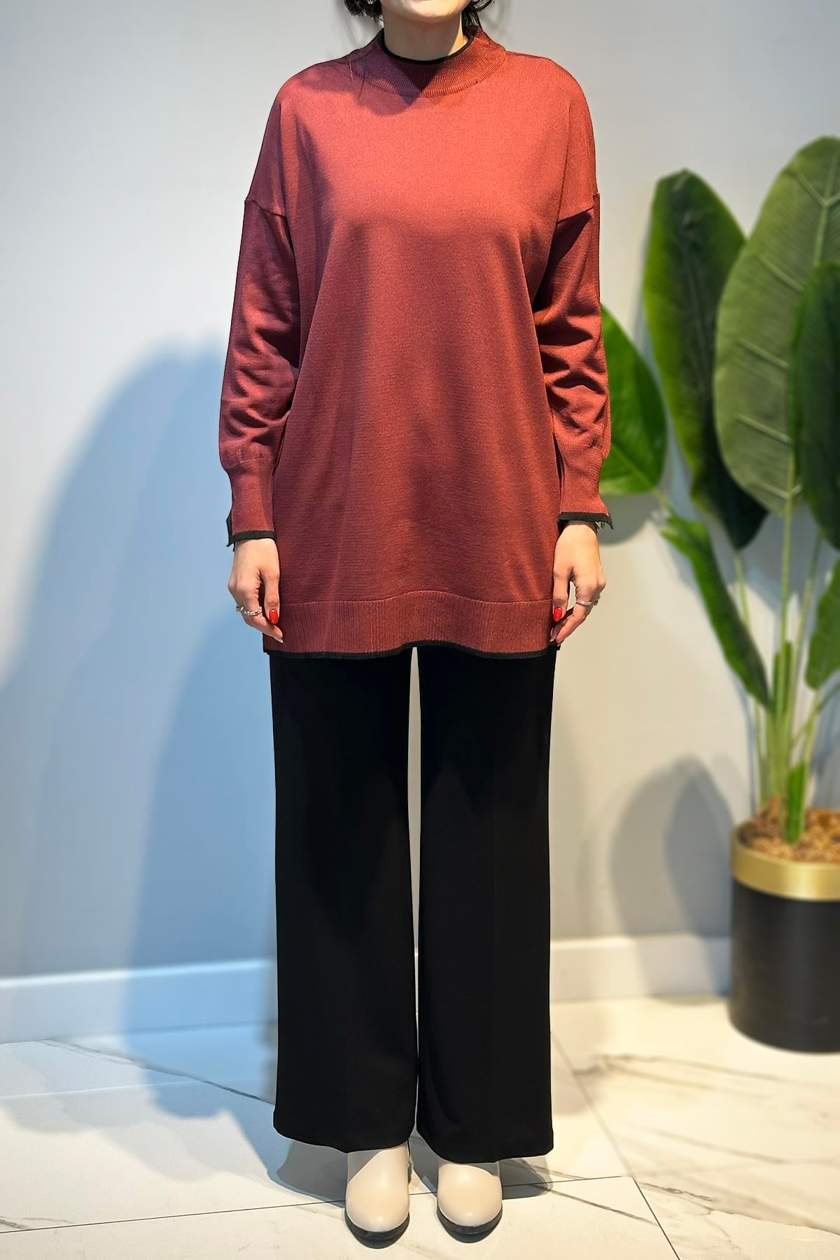 Basic Örme Merserize Tunik 17036 Bordo