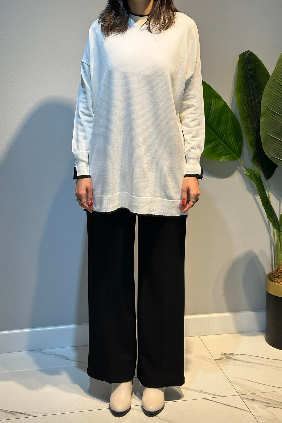 Basic Örme Merserize Tunik 17036 Ekru