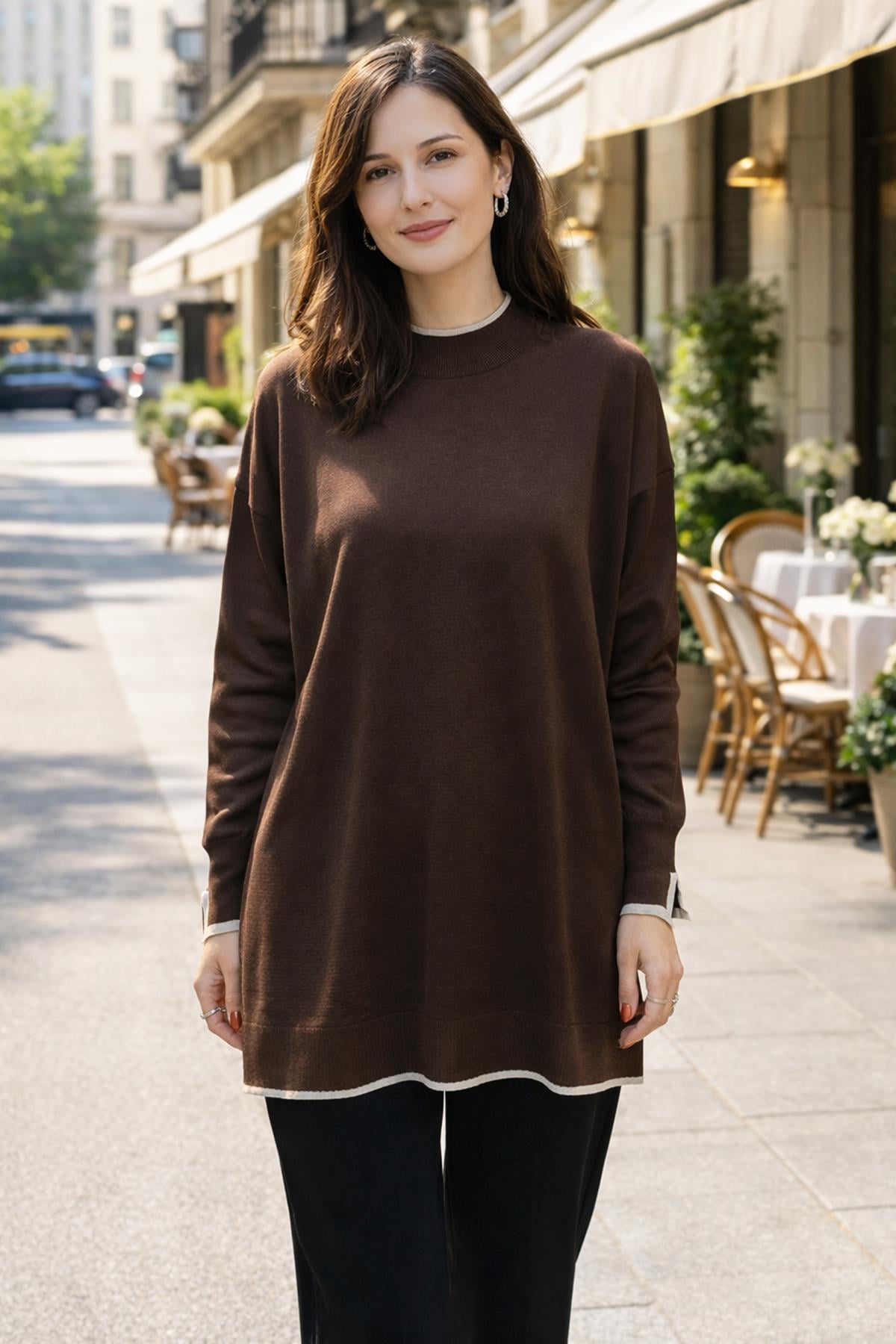 Basic Örme Merserize Tunik 17036 Kahverengi