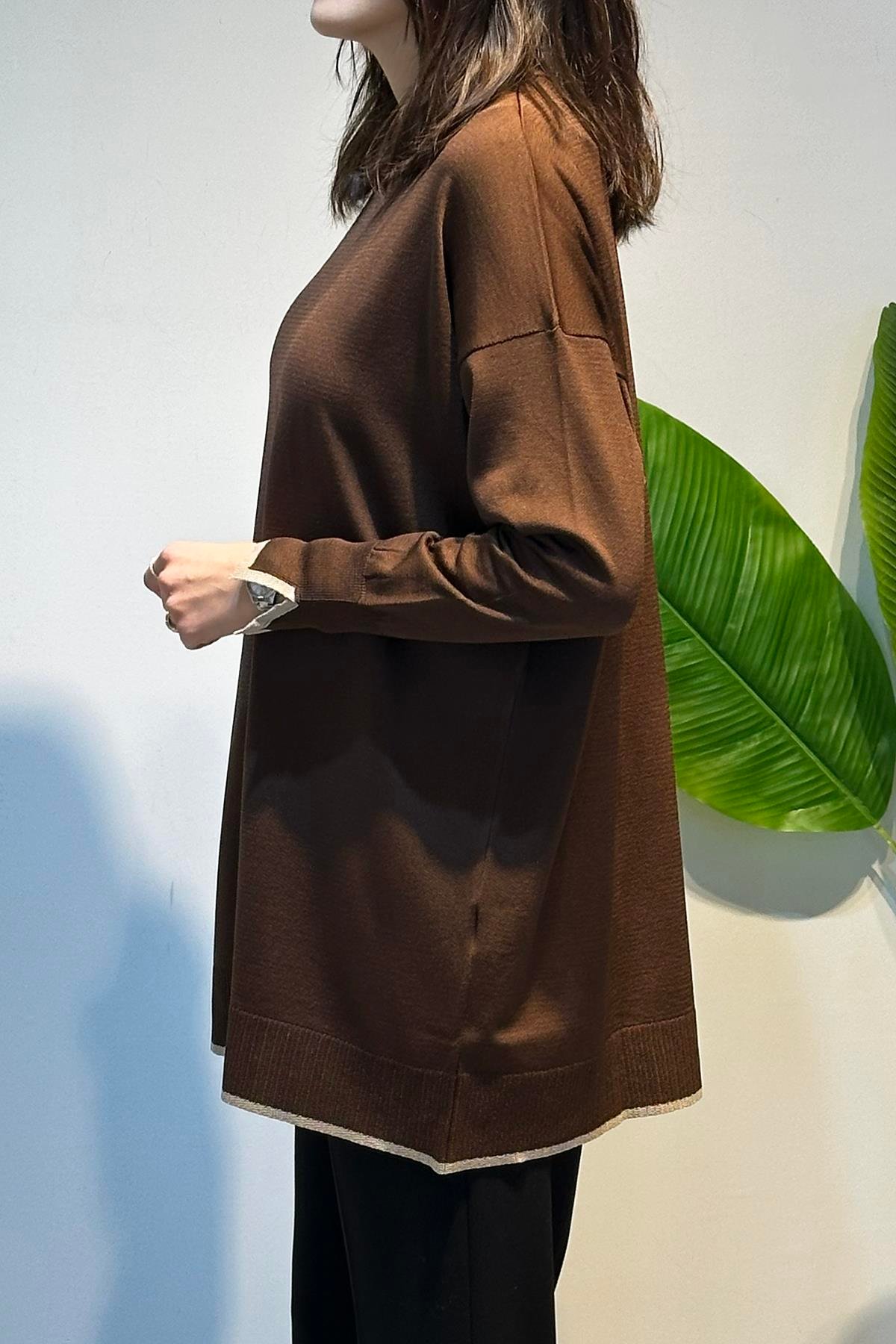 Basic Örme Merserize Tunik 17036 Kahverengi