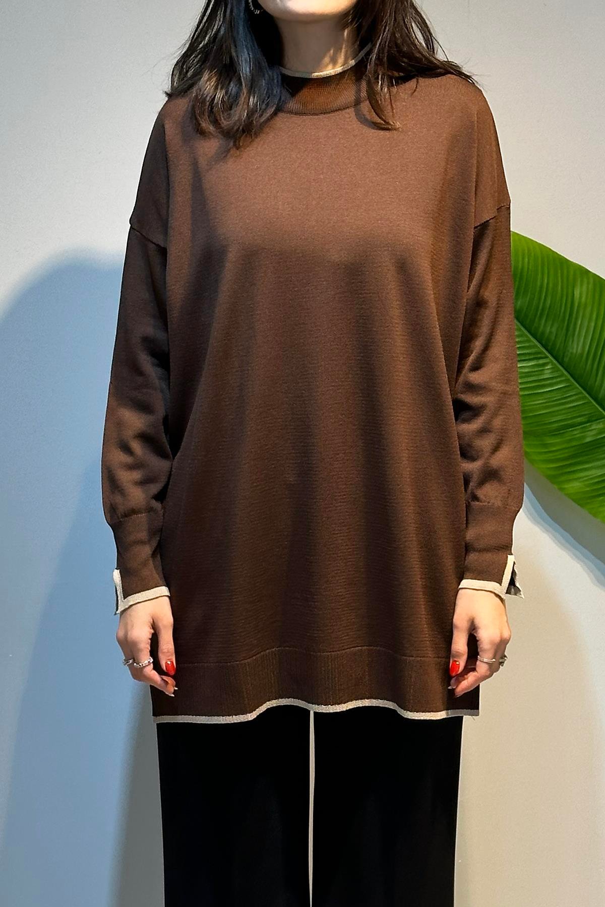Basic Örme Merserize Tunik 17036 Kahverengi