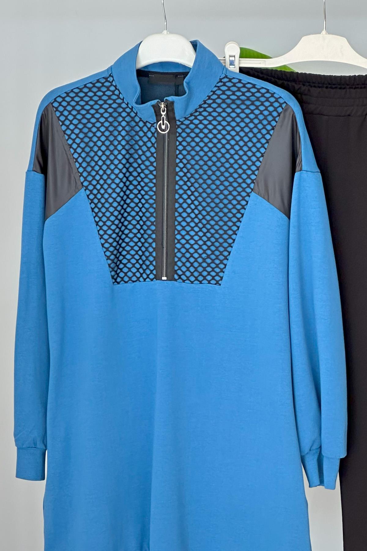 Basic Pantolonlu Takım File Detaylı 15020 Mavi