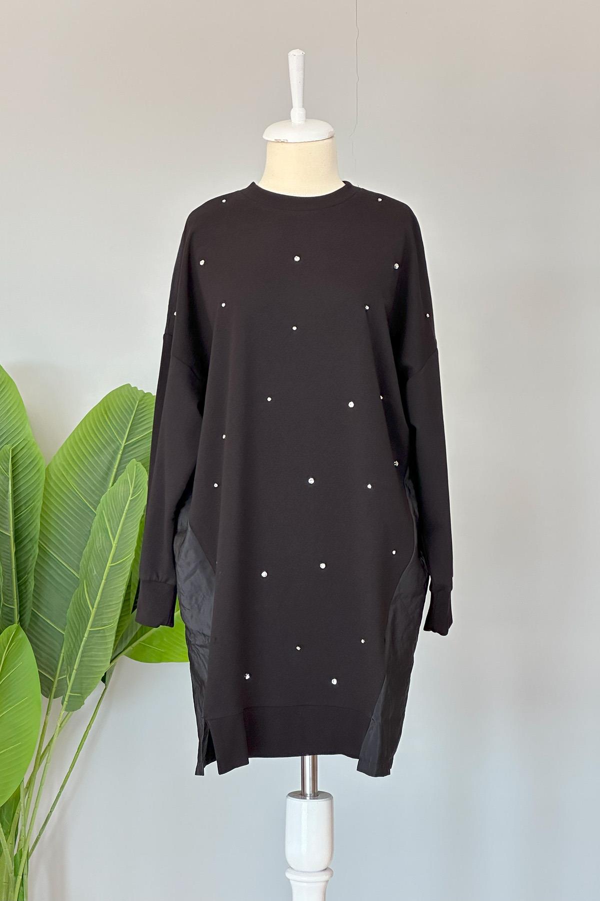 Basic Taş Detaylı Sweat Tunik 10427 Siyah
