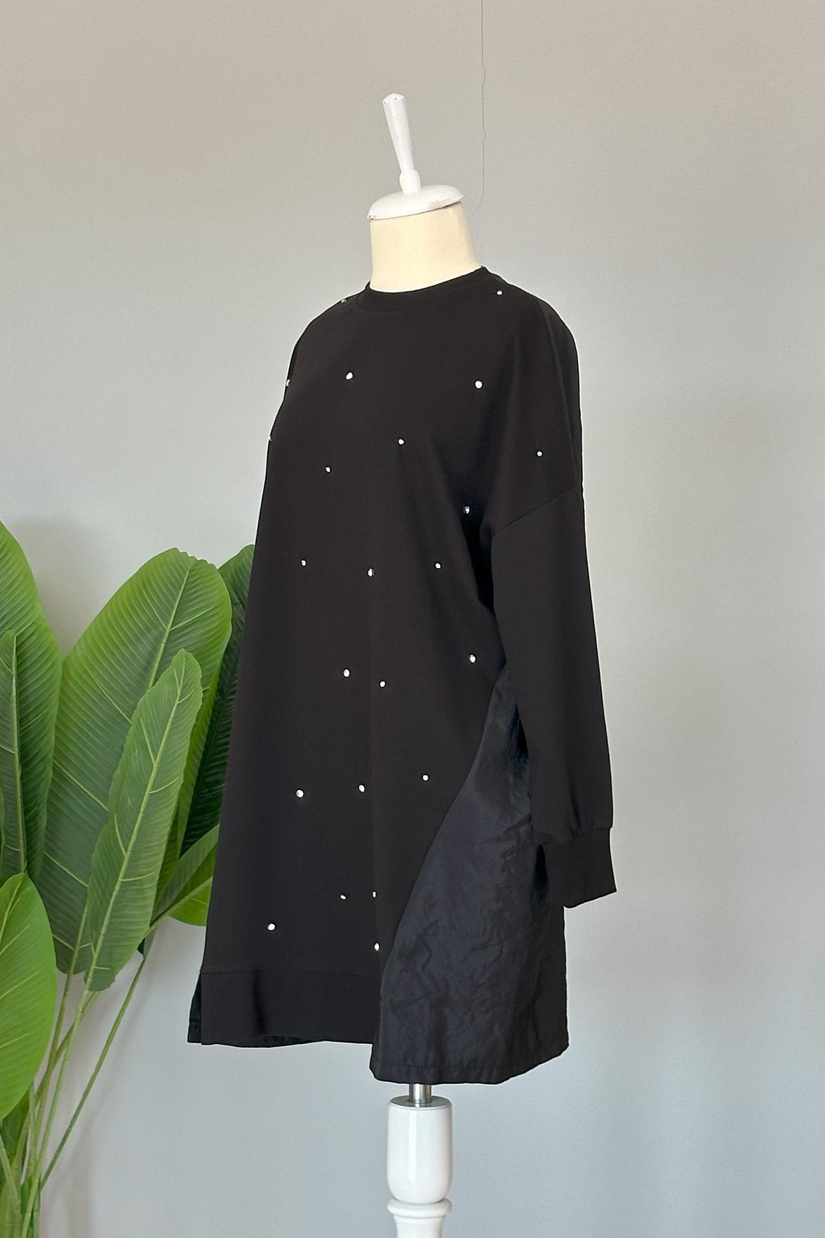 Basic Taş Detaylı Sweat Tunik 10427 Siyah