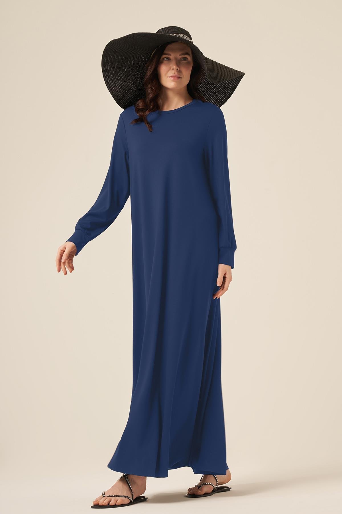 Basic Uzun Kollu Bambu Elbise 5739 İndigo