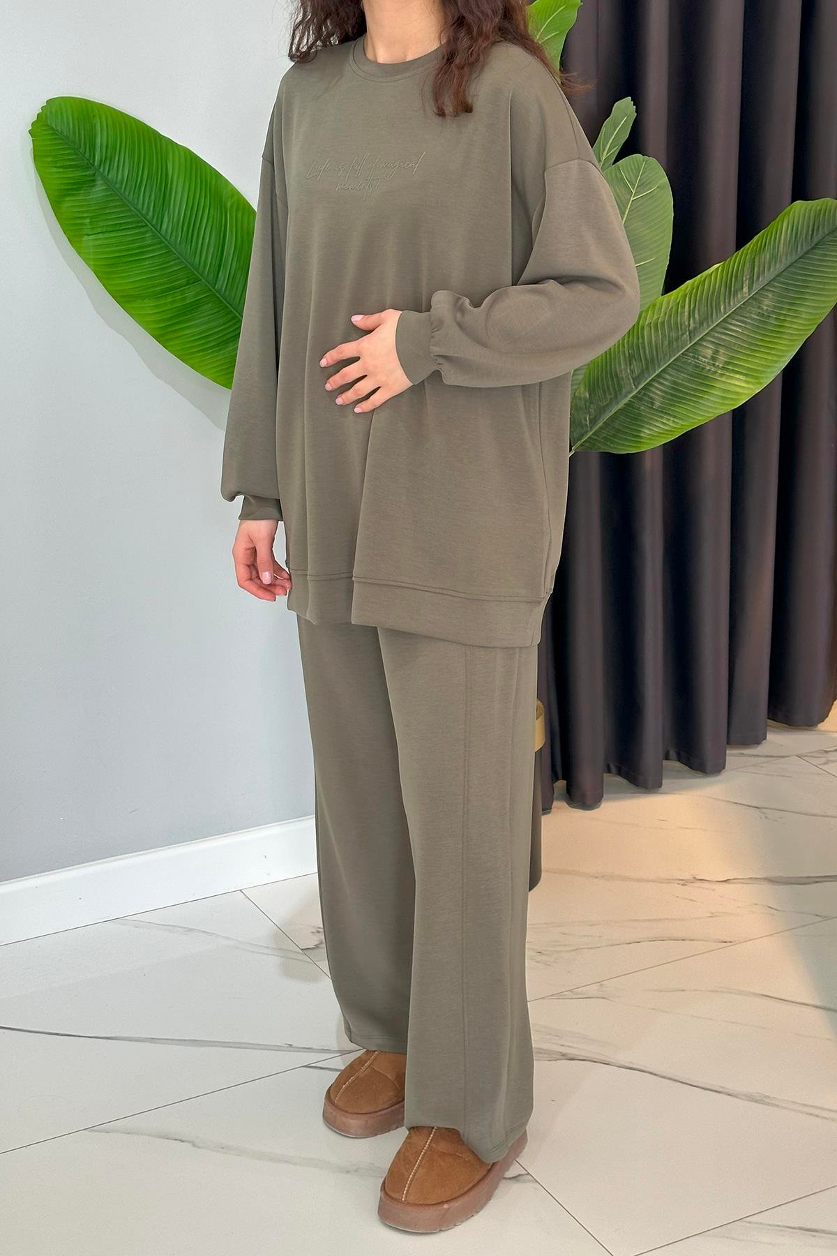 Baskılı Modal Takım 34479 Haki