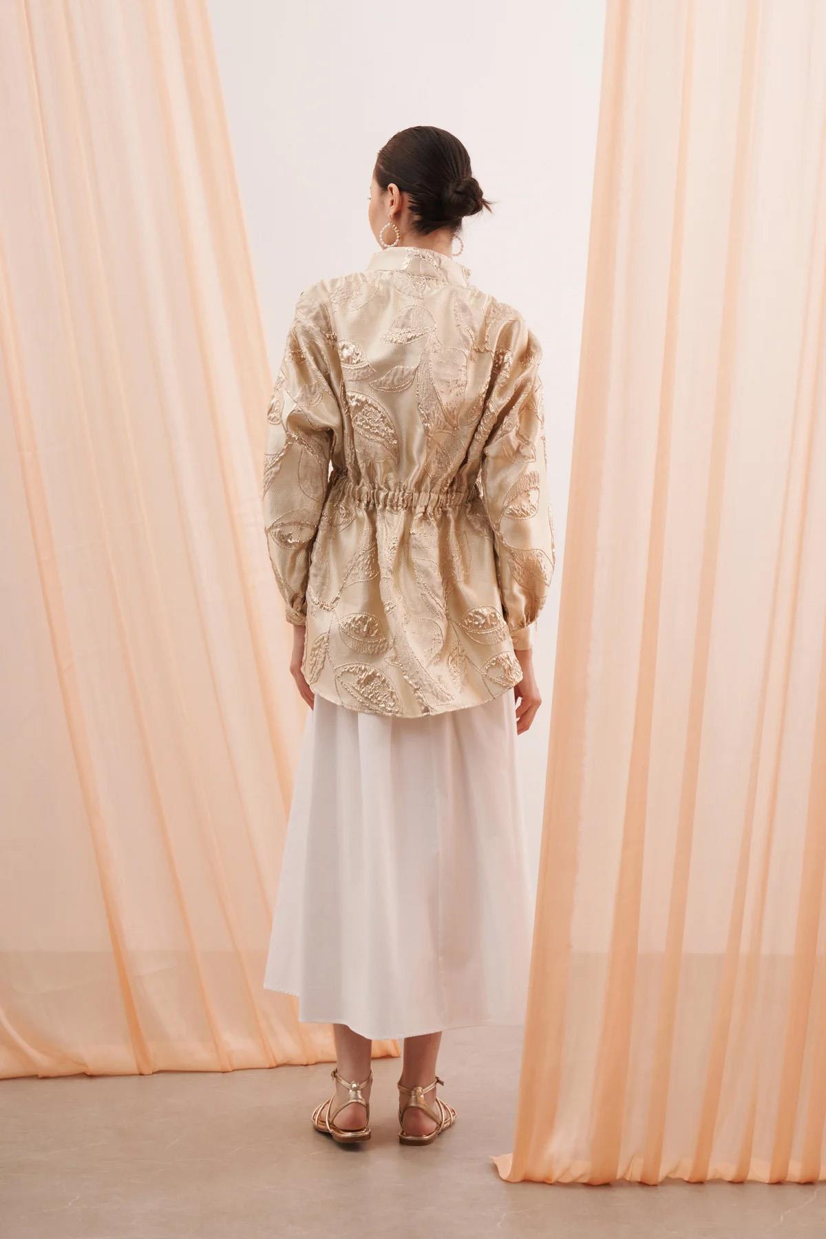 Bel Büzgülü Jakar Ceket 6007 Bej