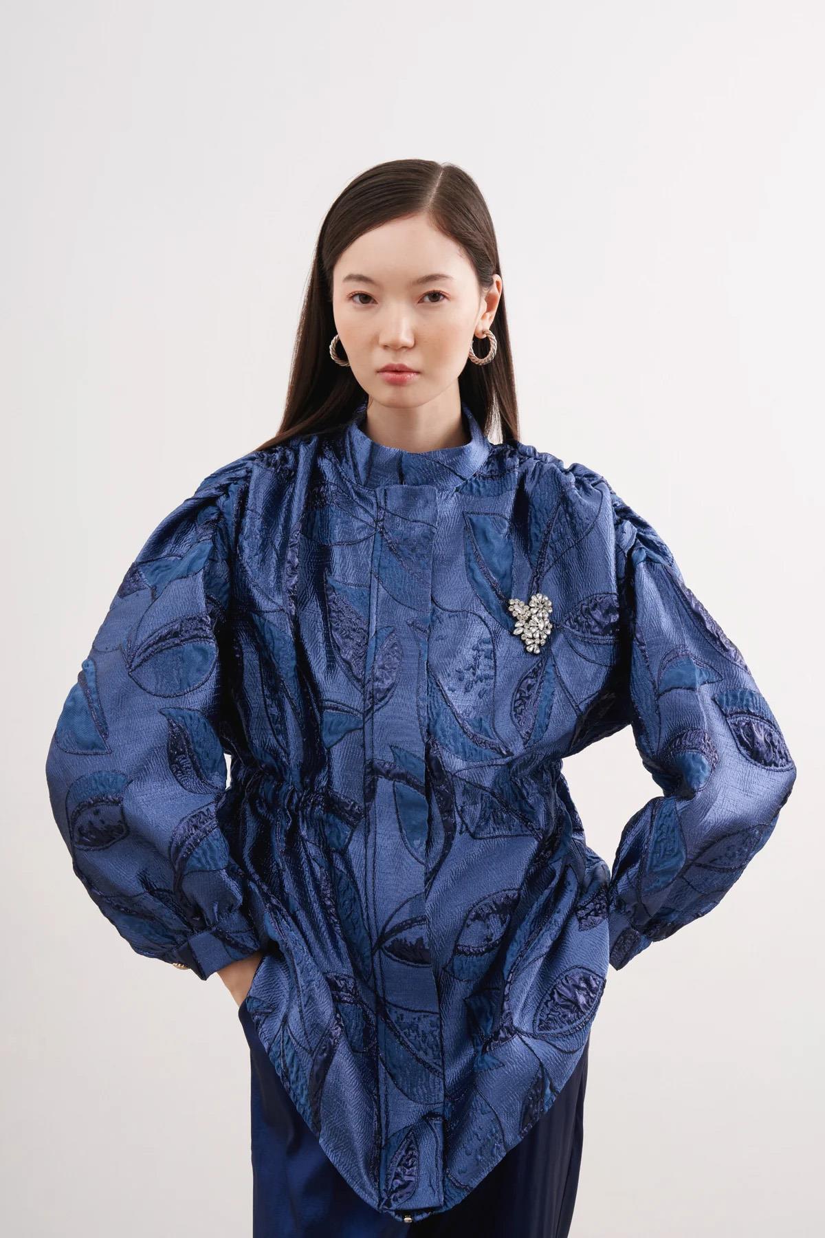 Bel Büzgülü Jakar Ceket 6007 Lacivert