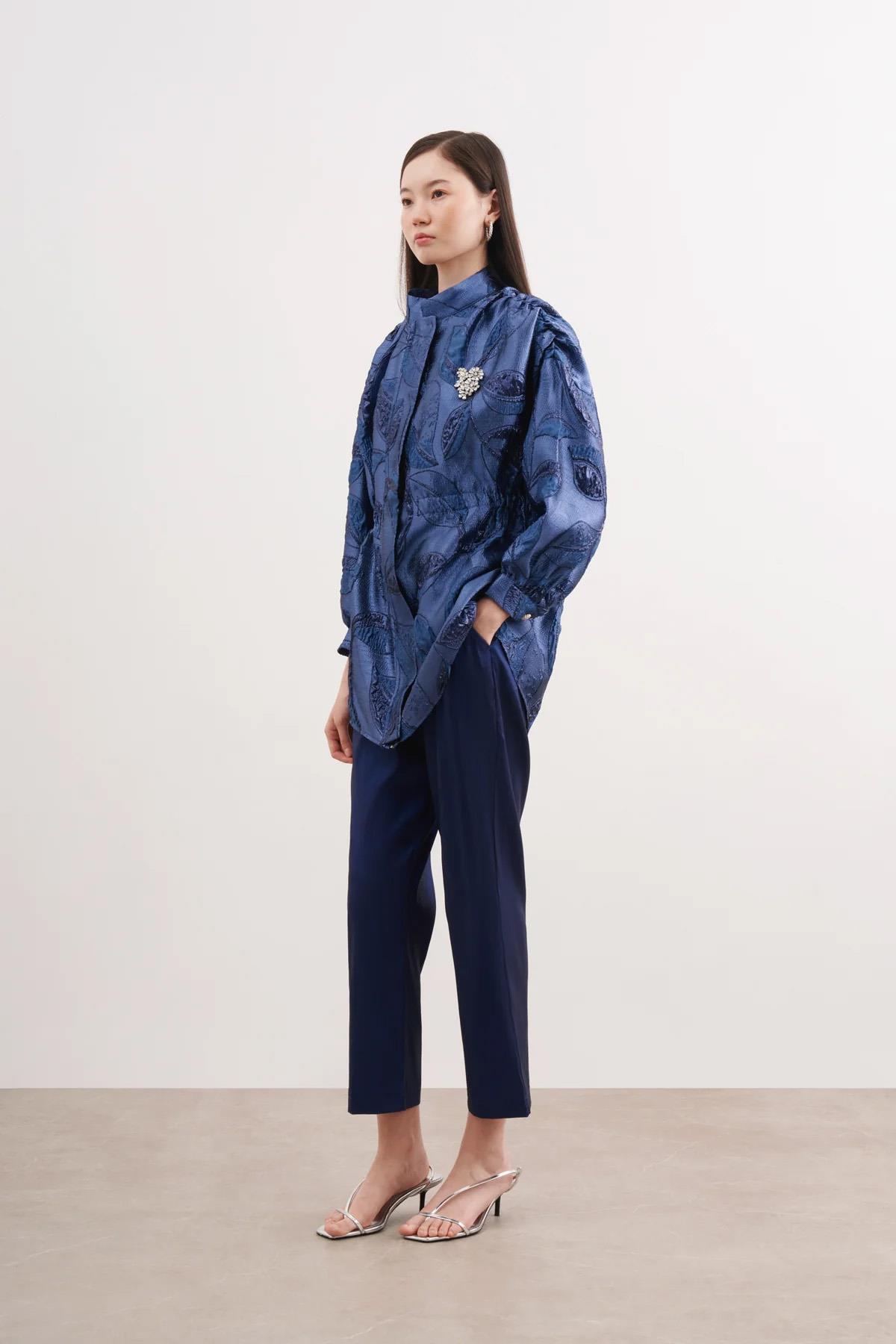 Bel Büzgülü Jakar Ceket 6007 Lacivert