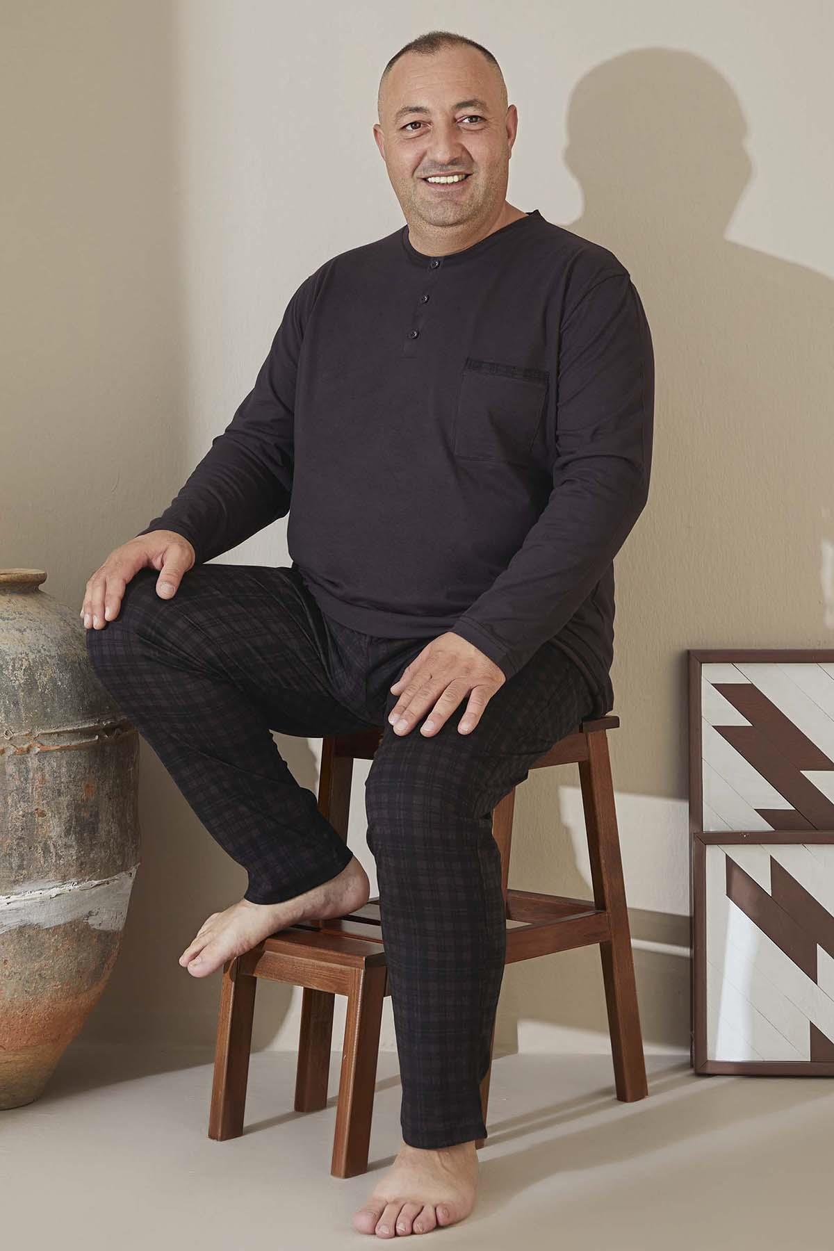 Büyük Beden Erkek Aydoğan Süprem Pamuklu Pijama Takımı 3014 Koyu Mürdüm