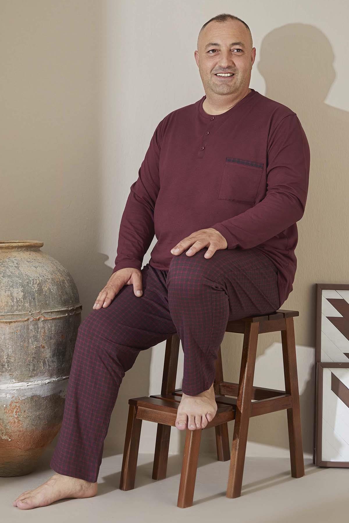 Büyük Beden Erkek Aydoğan Süprem Pamuklu Pijama Takımı 3015 Bordo