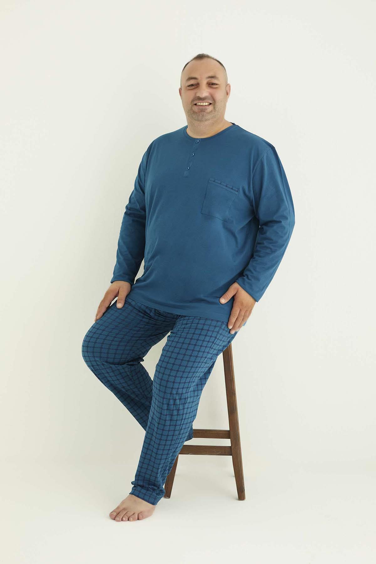 Büyük Beden Erkek Aydoğan Süprem Pamuklu Pijama Takımı 3392 Petrol