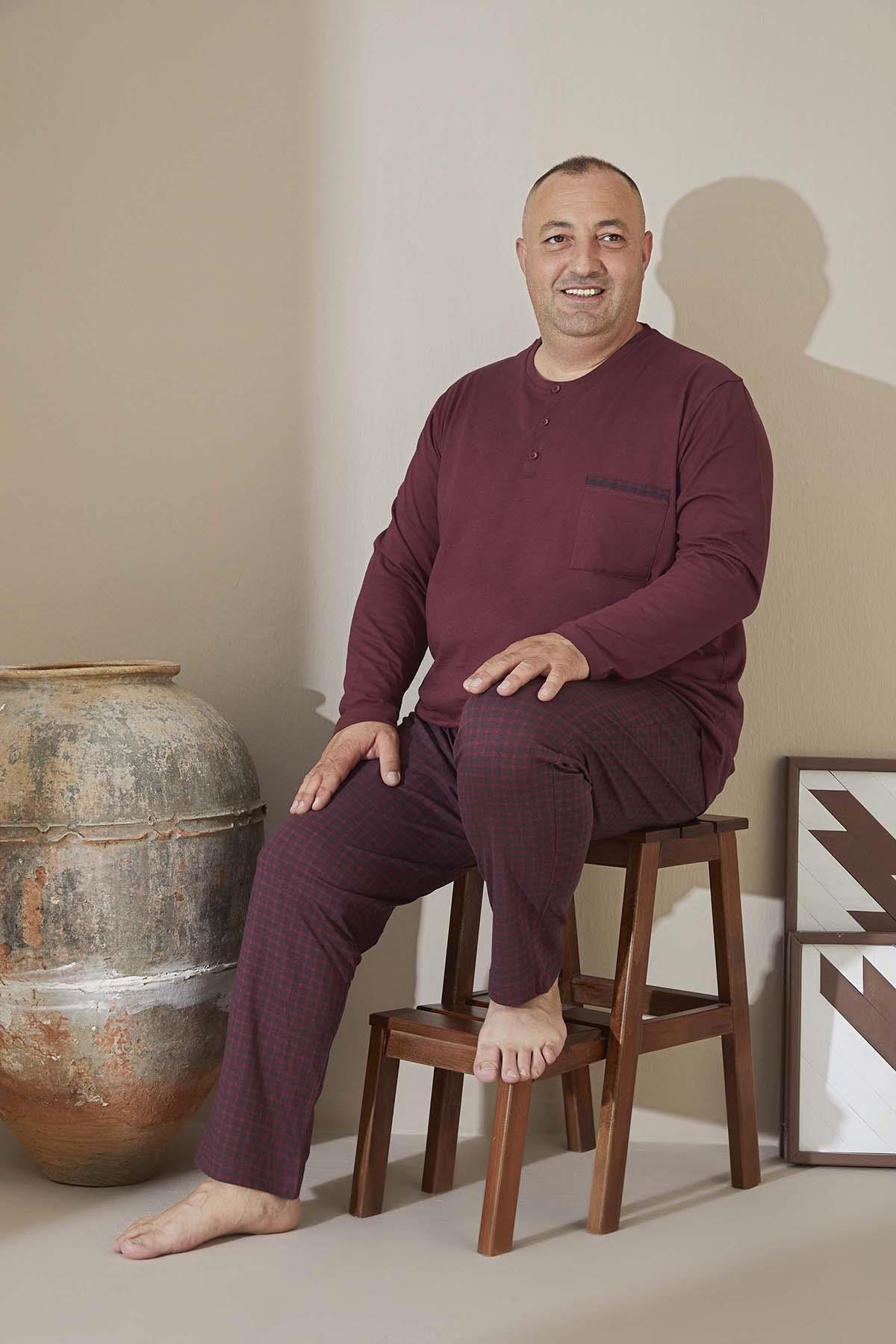 Büyük Beden Erkek Aydoğan Süprem Pamuklu Pijama Takımı 3015 Bordo