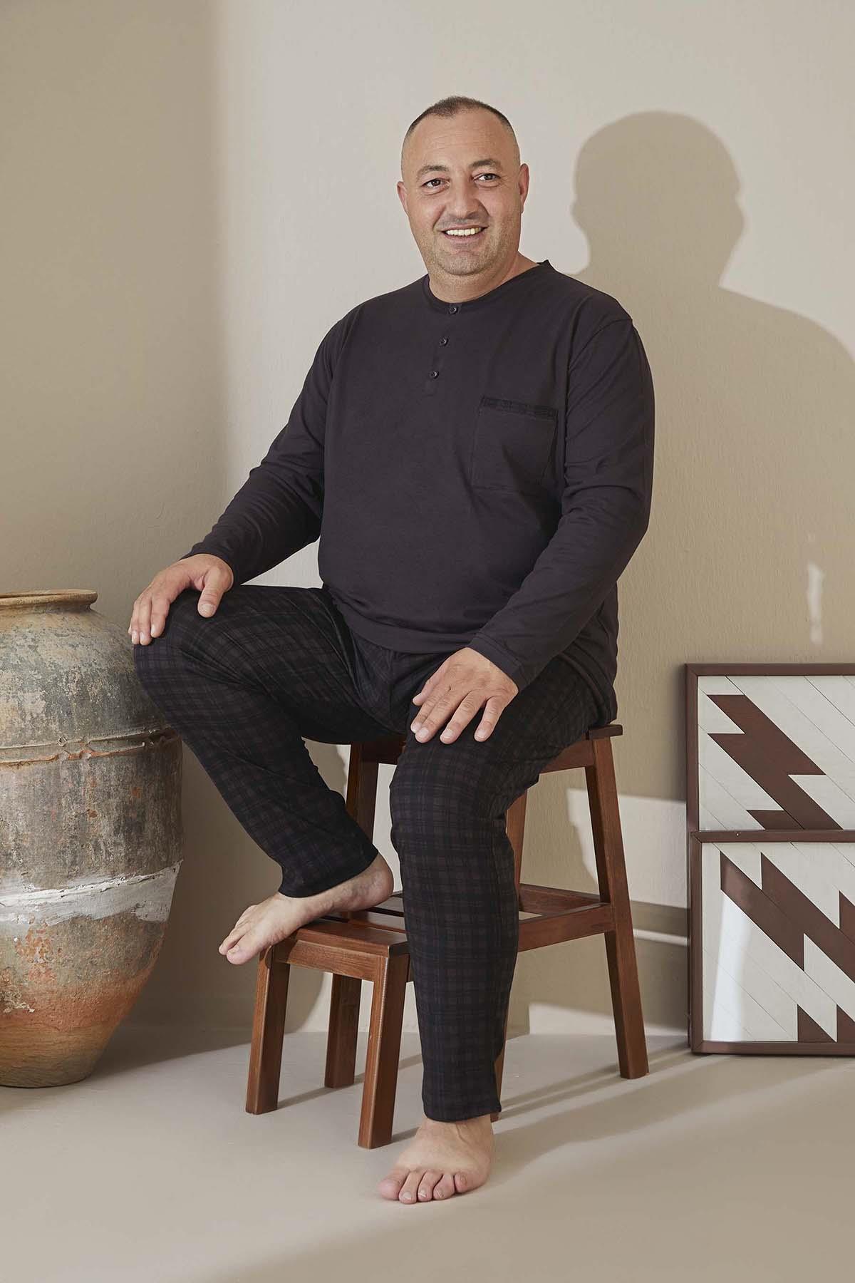 Büyük Beden Erkek Aydoğan Süprem Pamuklu Pijama Takımı 3014 Koyu Mürdüm