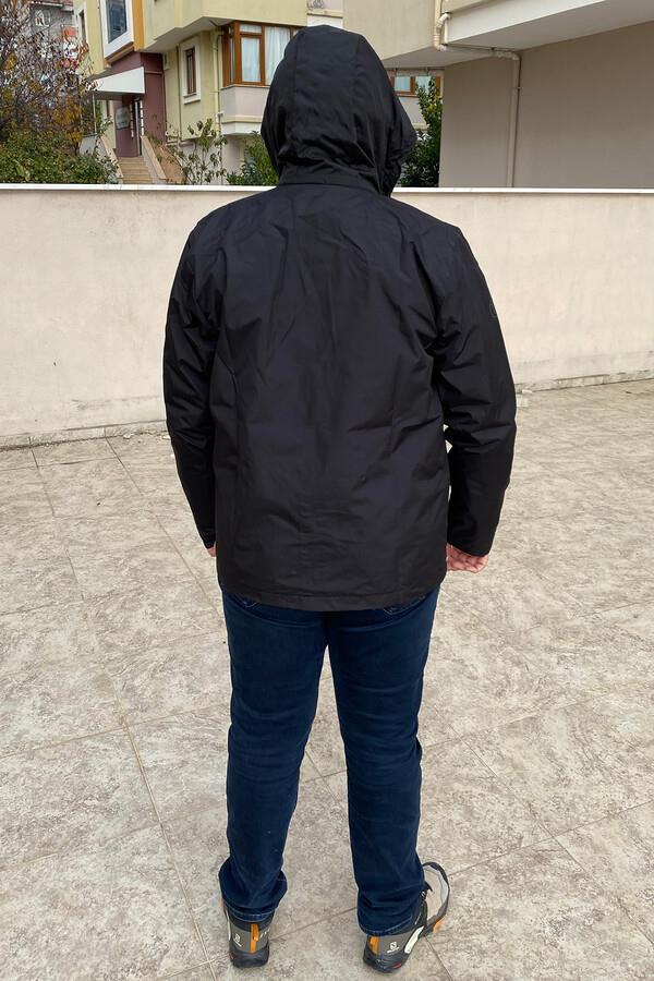 Büyük Beden Erkek Kapüşonlu Rüzgar Geçirmez Cep Detaylı İçi Fileli Yağmurluk Siyah Remsa Spor TH901
