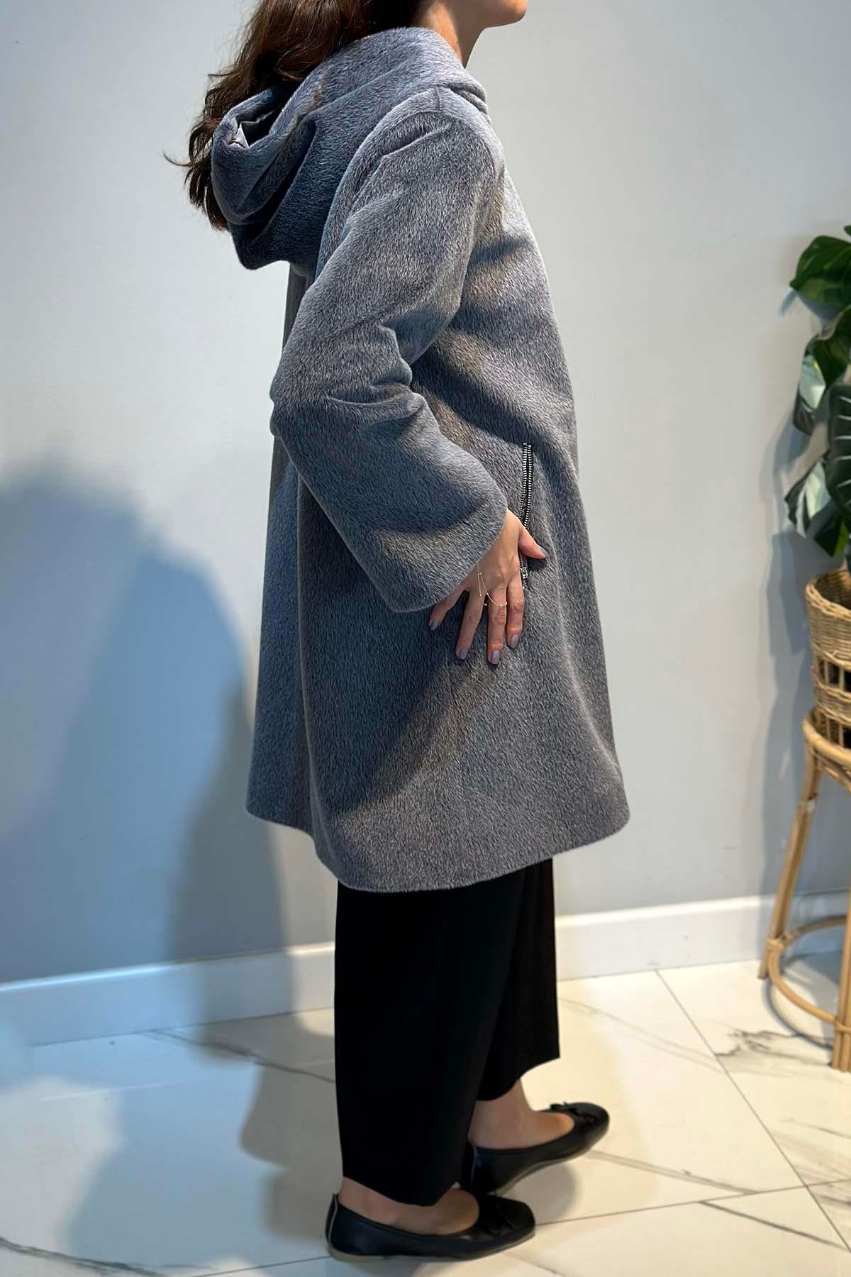 Büyük Beden Fermuar Detay Kap Ceket 2590 Gri