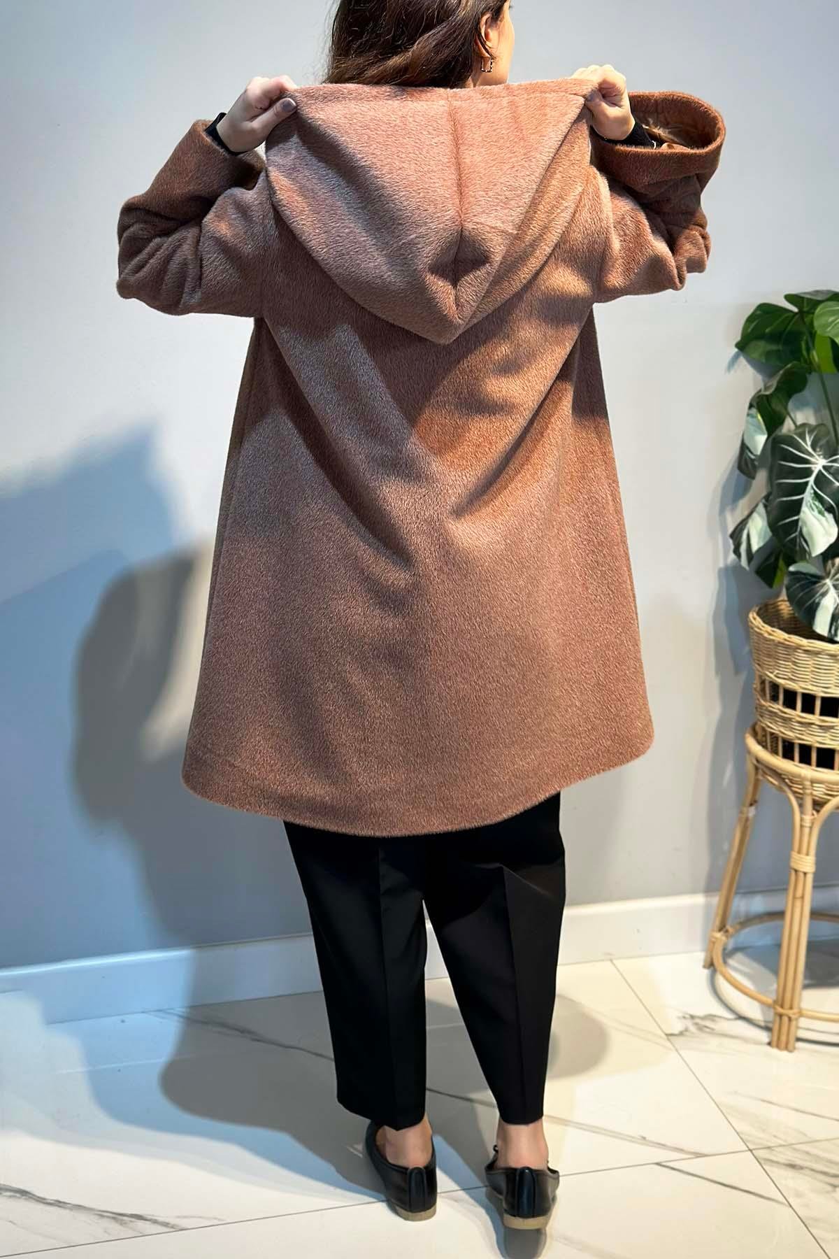 Büyük Beden Fermuar Detay Kap Ceket 2590 Camel