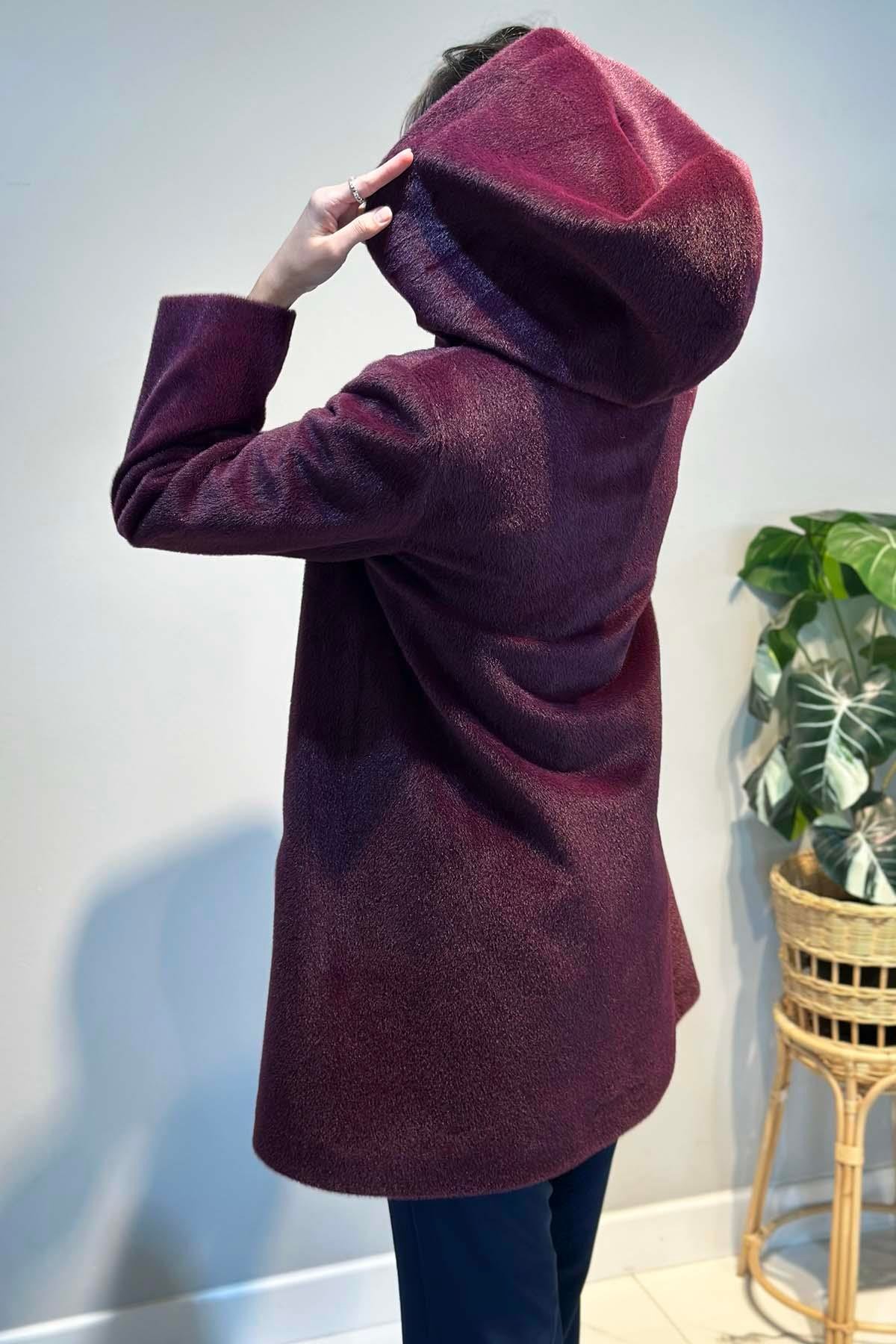 Büyük Beden Fermuar Detay Kap Ceket 2590 Mürdüm