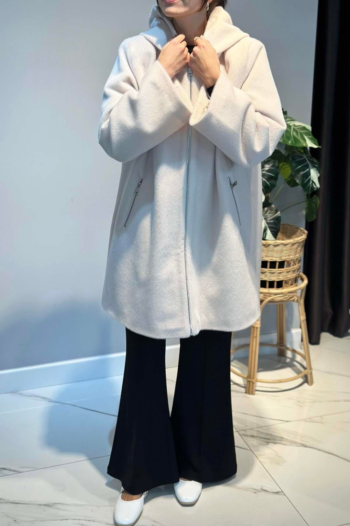 Büyük Beden Fermuar Detay Kap Ceket 2590 Ekru