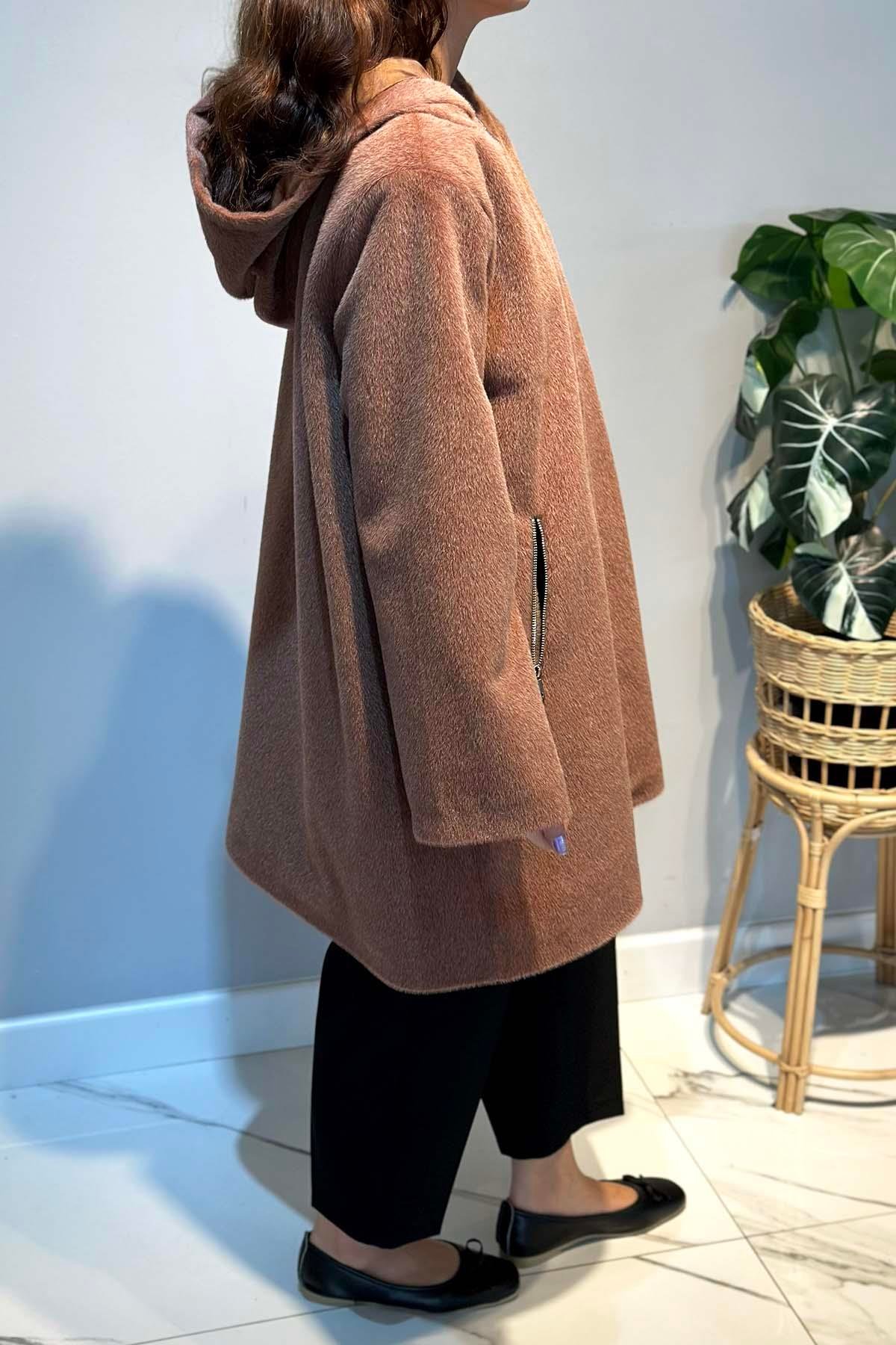 Büyük Beden Fermuar Detay Kap Ceket 2590 Camel