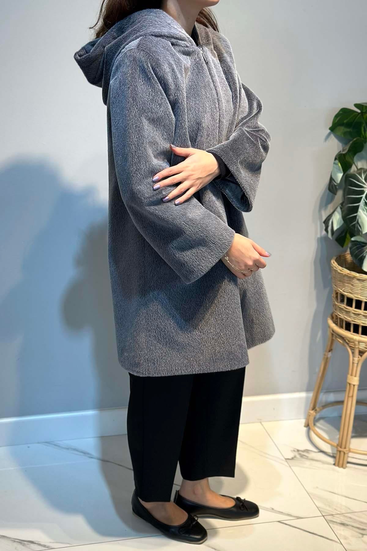 Büyük Beden Fermuar Detay Kap Ceket 2590 Gri