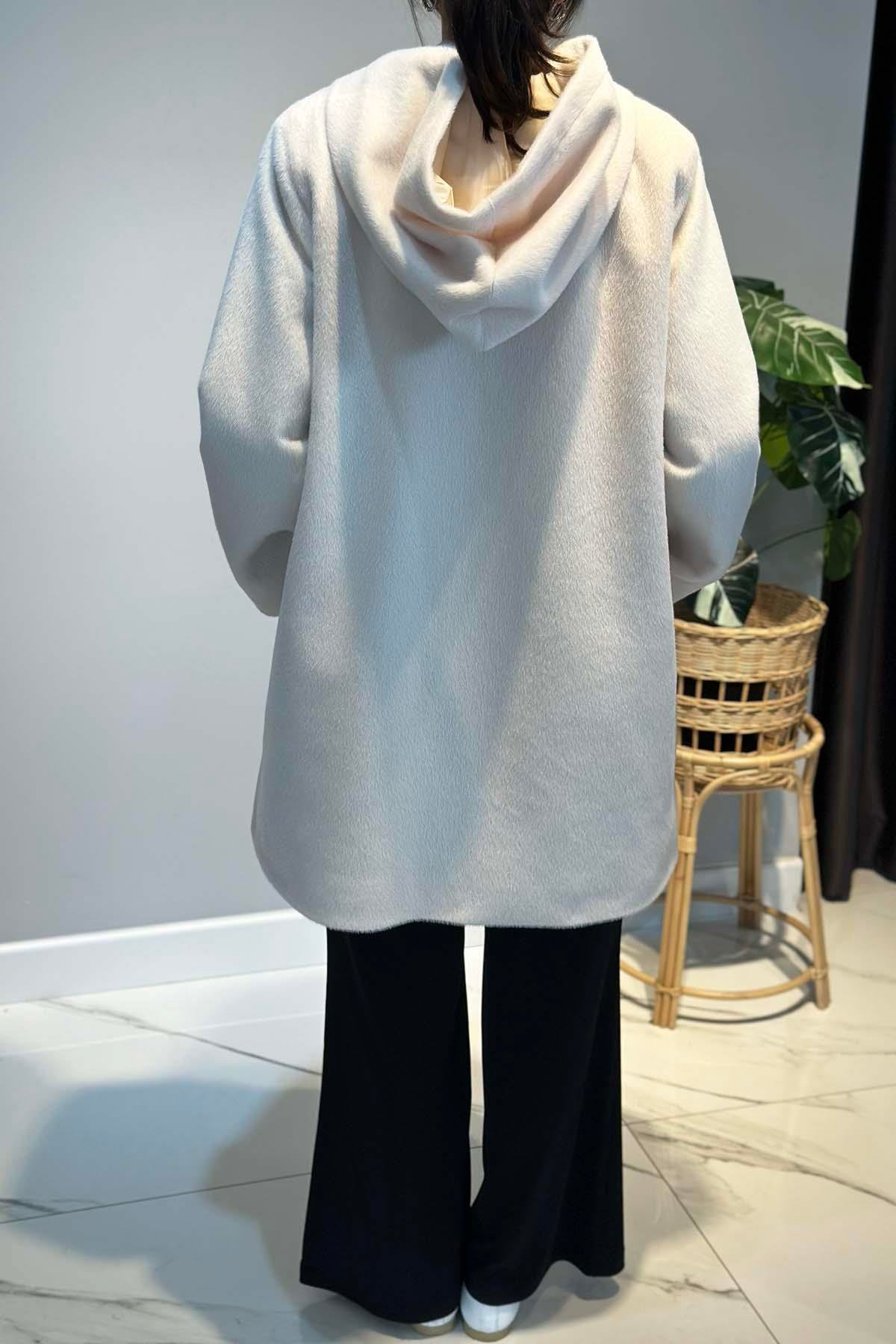 Büyük Beden Fermuar Detay Kap Ceket 2590 Ekru