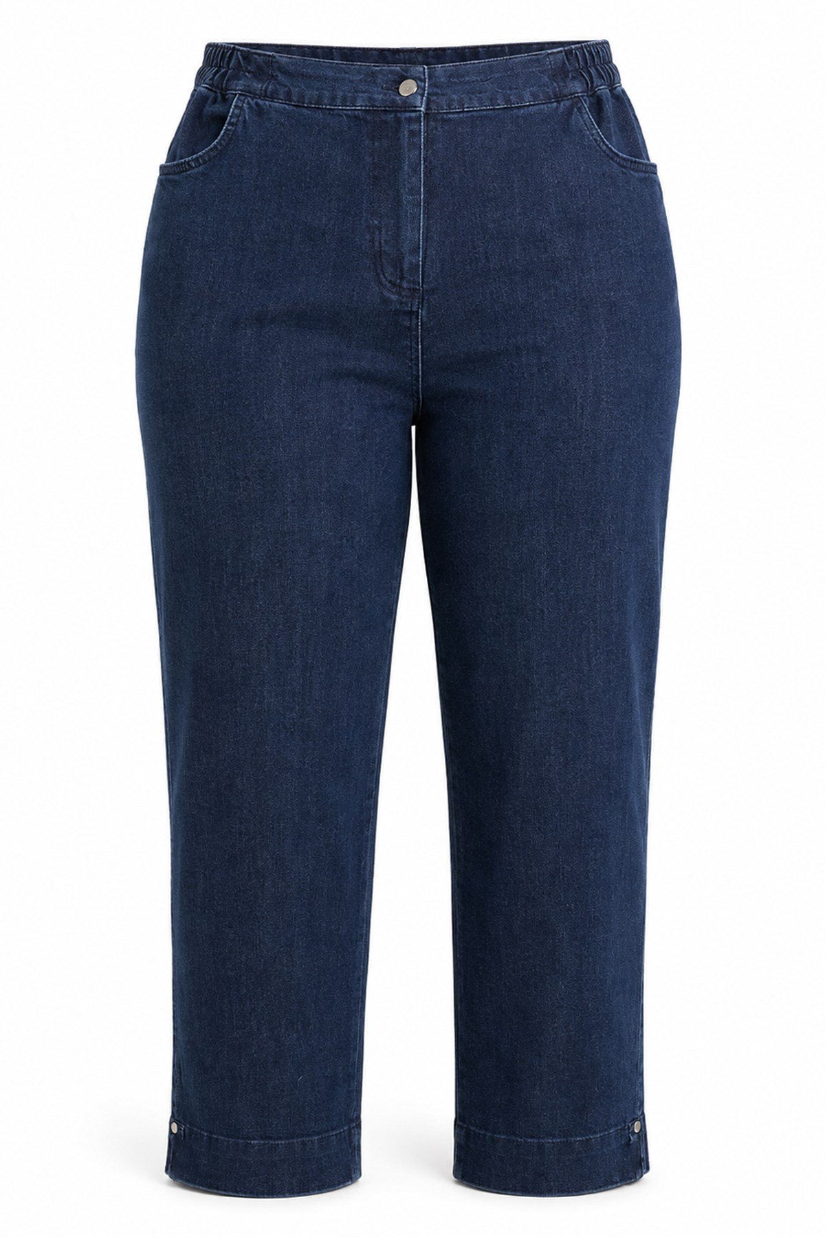 Büyük Beden Kadın Paçası İnci Detay Kot Denim Pantolon 09 Koyu Lacivert