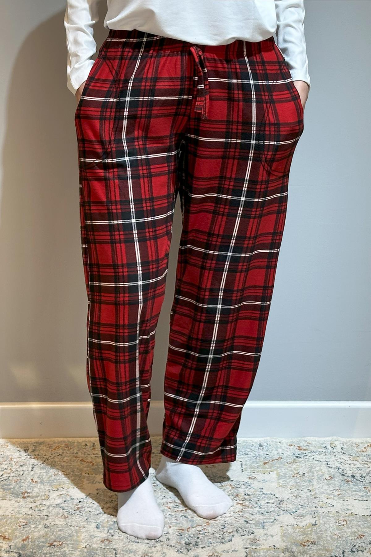 Büyük Beden Kadın Süet Tek Alt 120B Ekose Kırmızı