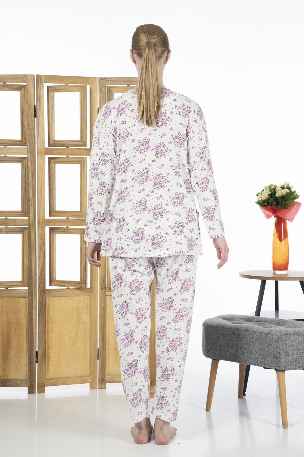 Büyük Beden Kadın Süprem Önü Düğmeli Pijama Takımı 23340 Pembe