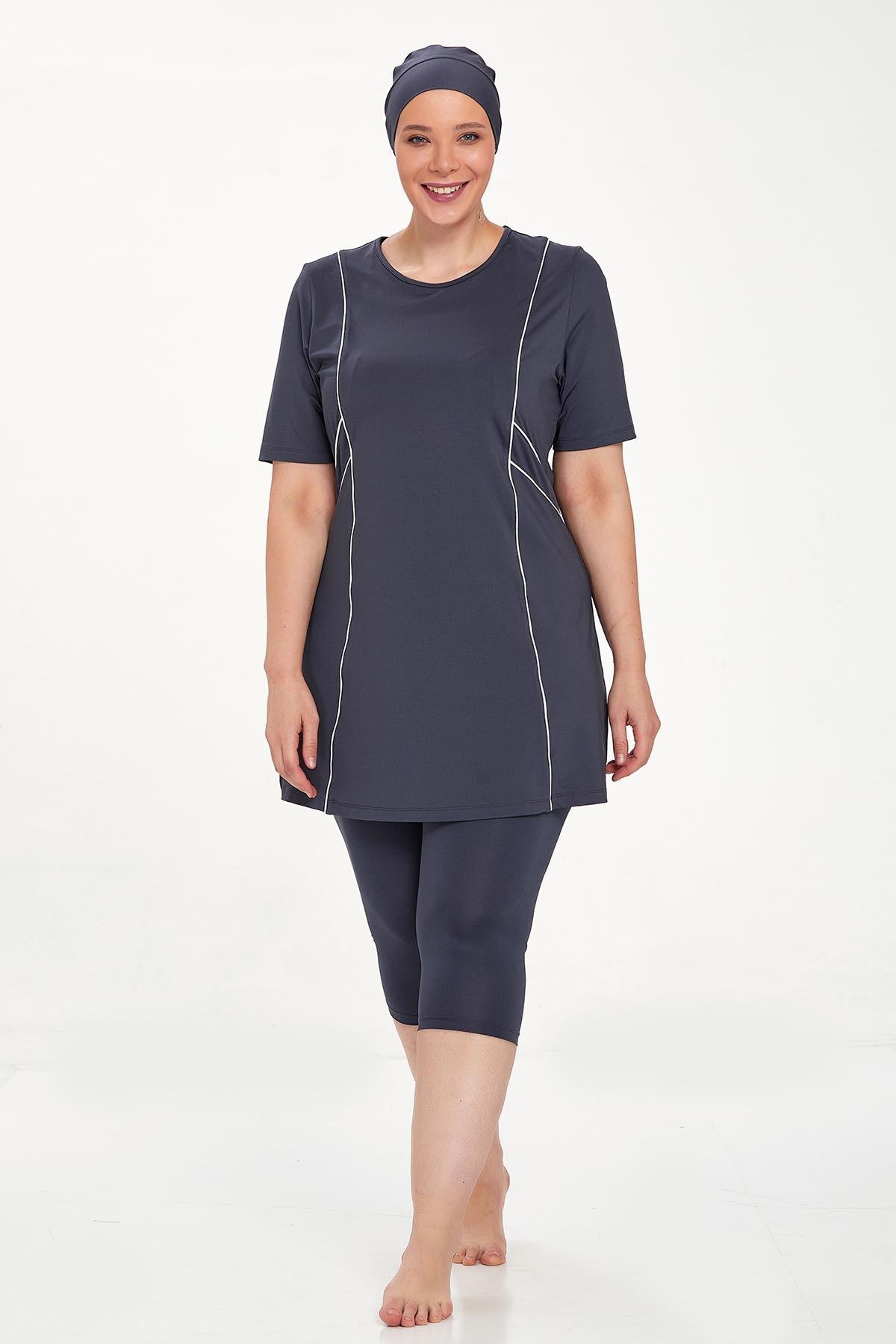 Büyük Beden Kısa Kollu Taytlı Yarı Kapalı Mayo Nerıssa 8322 Antrasit