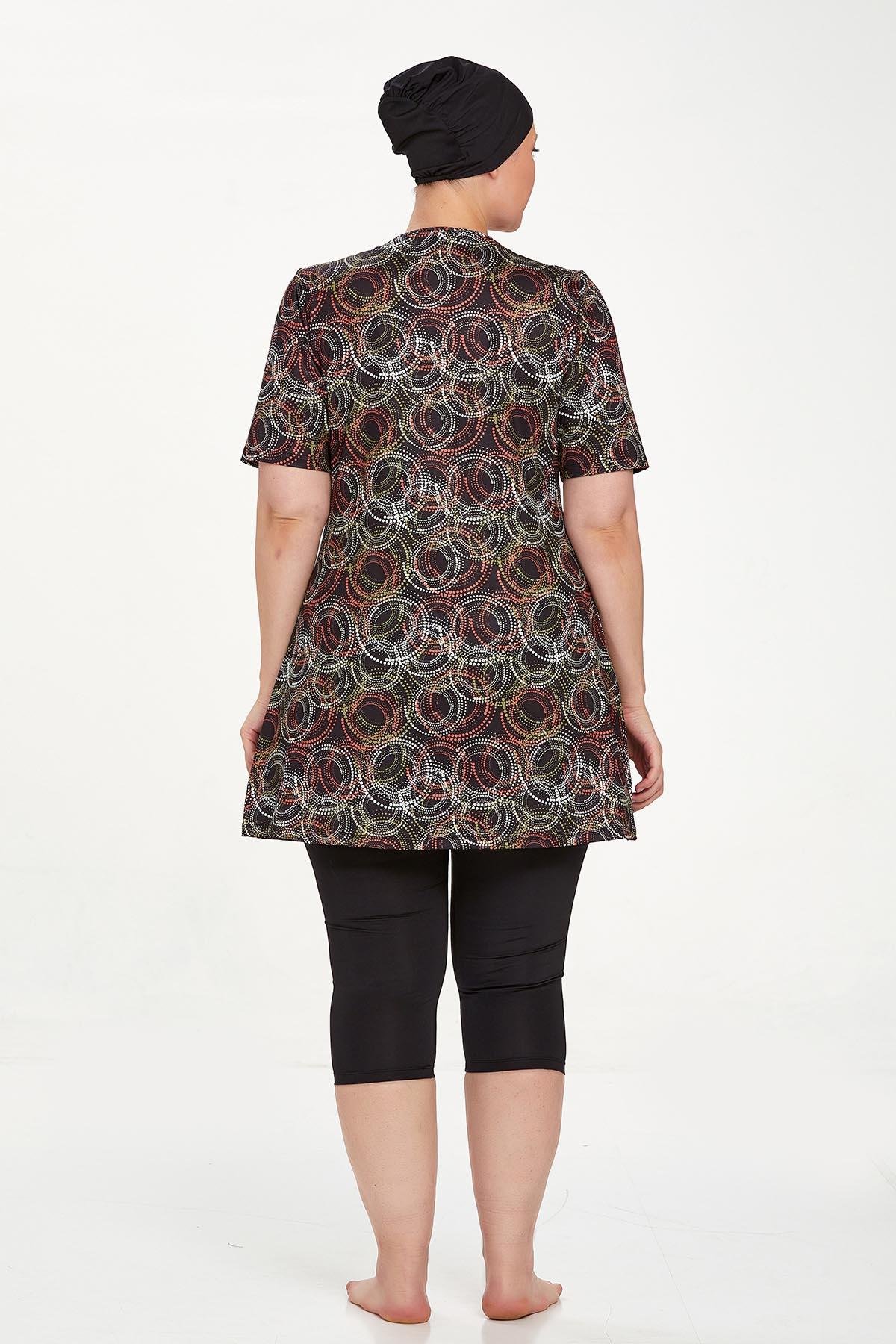 Büyük Beden Kısa Kollu Taytlı Yarı Kapalı Mayo Nelına 8320 Siyah