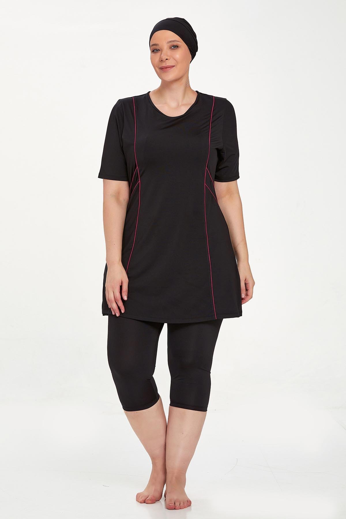 Büyük Beden Kısa Kollu Taytlı Yarı Kapalı Mayo Nerıssa 8322 Siyah