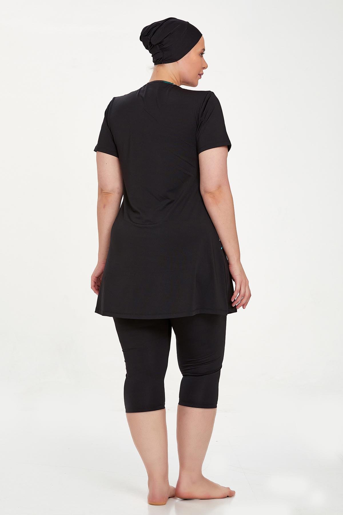 Büyük Beden Kısa Kollu Taytlı Yarı Kapalı Mayo Nala Battal 8321 Siyah