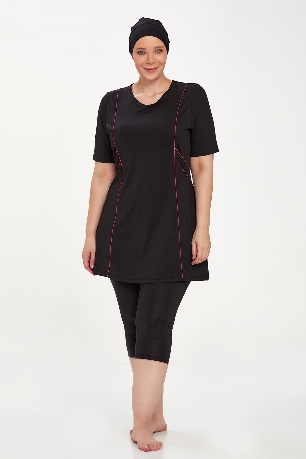 Büyük Beden Kısa Kollu Taytlı Yarı Kapalı Mayo Nerıssa 8322 Siyah