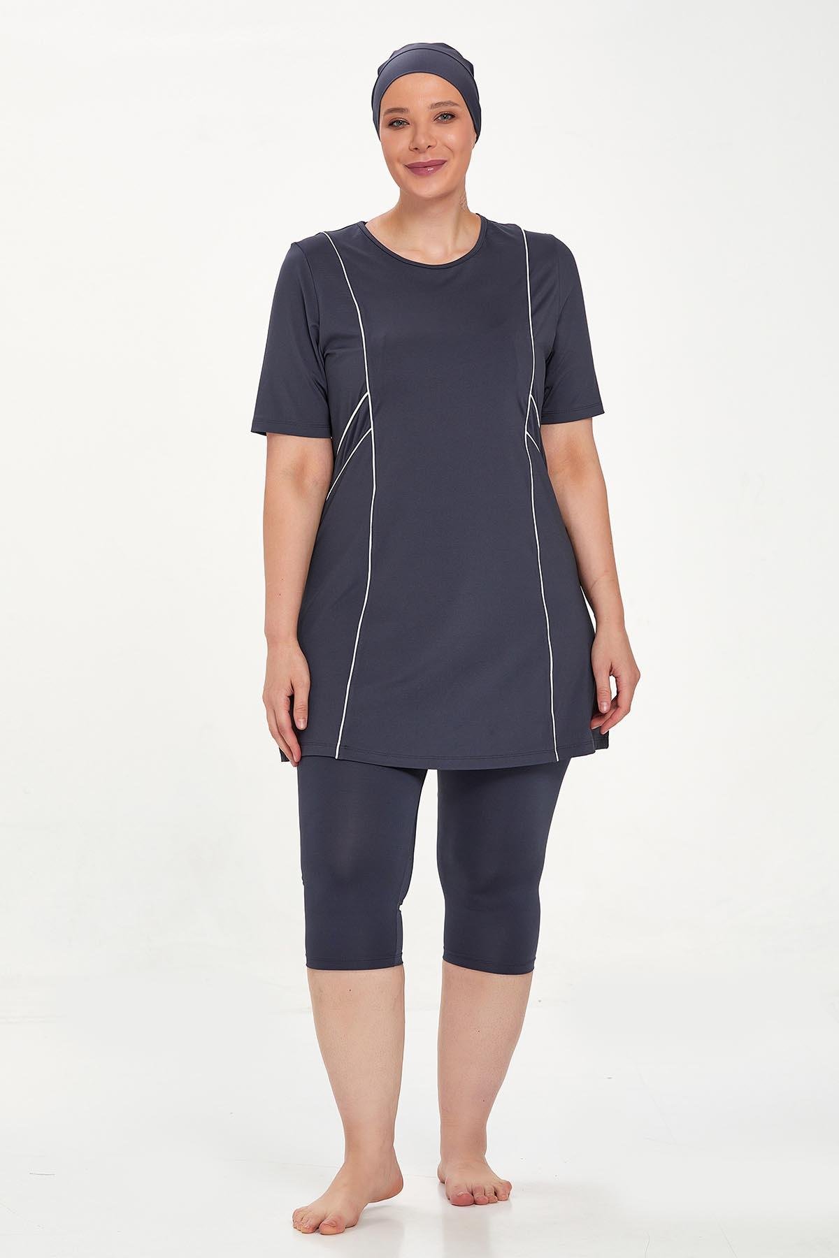 Büyük Beden Kısa Kollu Taytlı Yarı Kapalı Mayo Nerıssa 8322 Antrasit