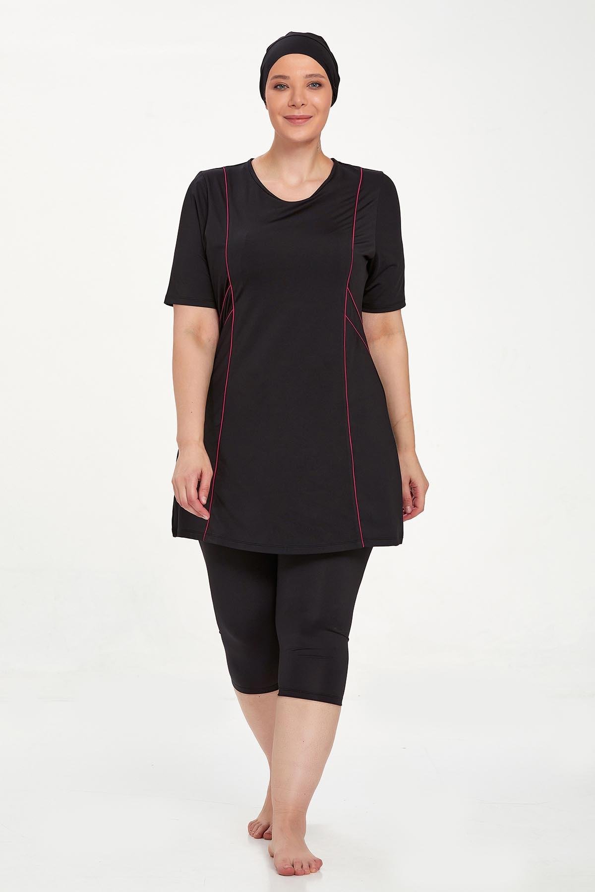 Büyük Beden Kısa Kollu Taytlı Yarı Kapalı Mayo Nerıssa 8322 Siyah