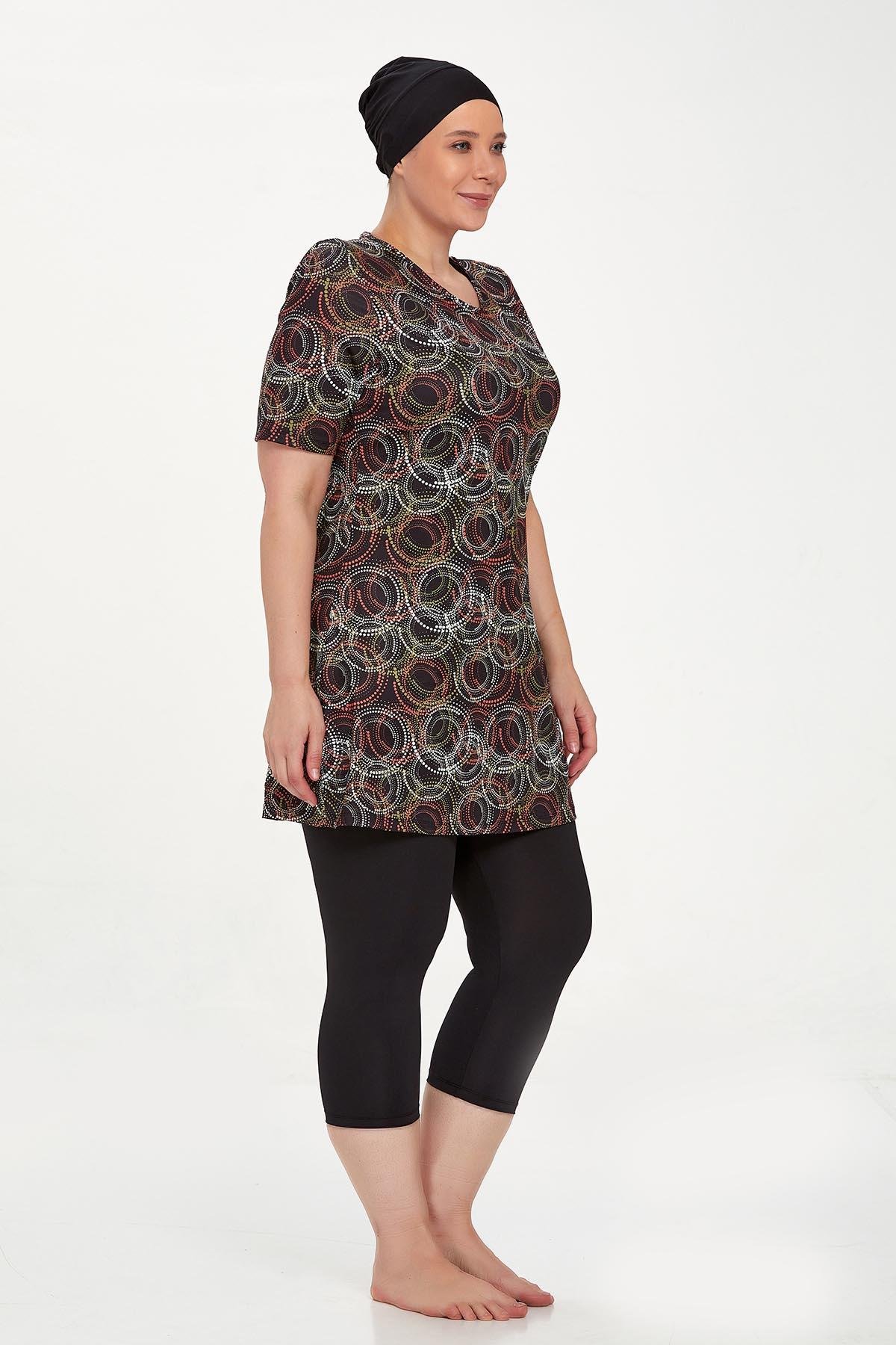 Büyük Beden Kısa Kollu Taytlı Yarı Kapalı Mayo Nelına 8320 Siyah