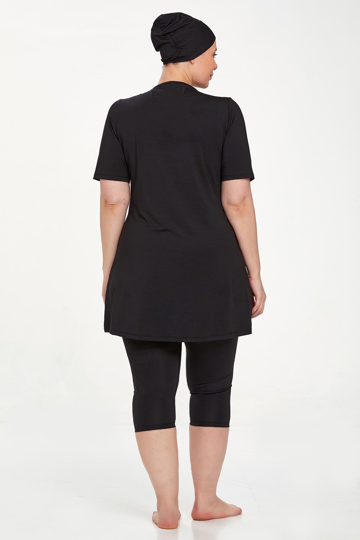 Büyük Beden Kısa Kollu Taytlı Yarı Kapalı Mayo Nerıssa 8322 Siyah