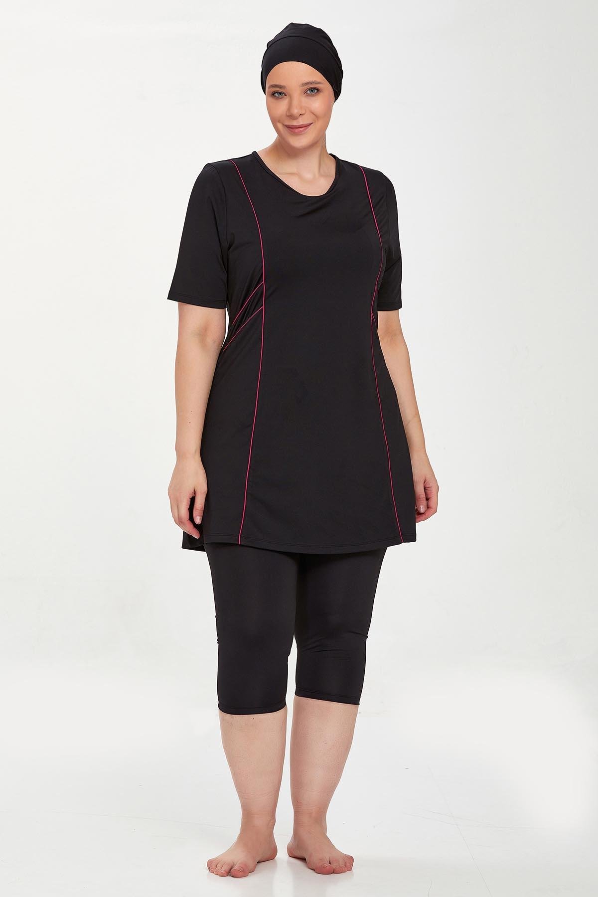 Büyük Beden Kısa Kollu Taytlı Yarı Kapalı Mayo Nerıssa 8322 Siyah