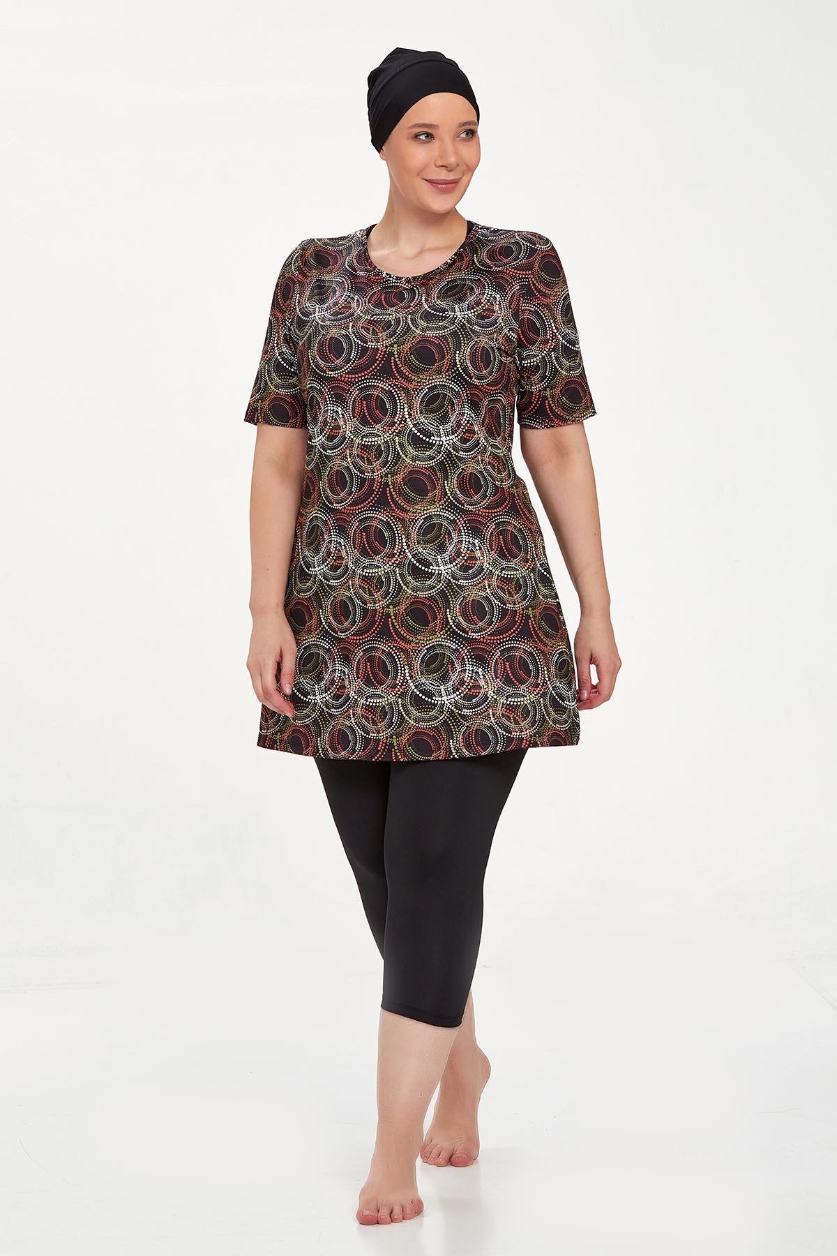 Büyük Beden Kısa Kollu Taytlı Yarı Kapalı Mayo Nelına 8320 Siyah