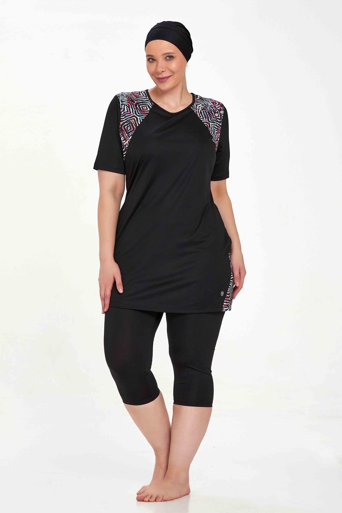 Büyük Beden Kısa Kollu Yarı Kaplı Mayo Dorıs 9316 Siyah