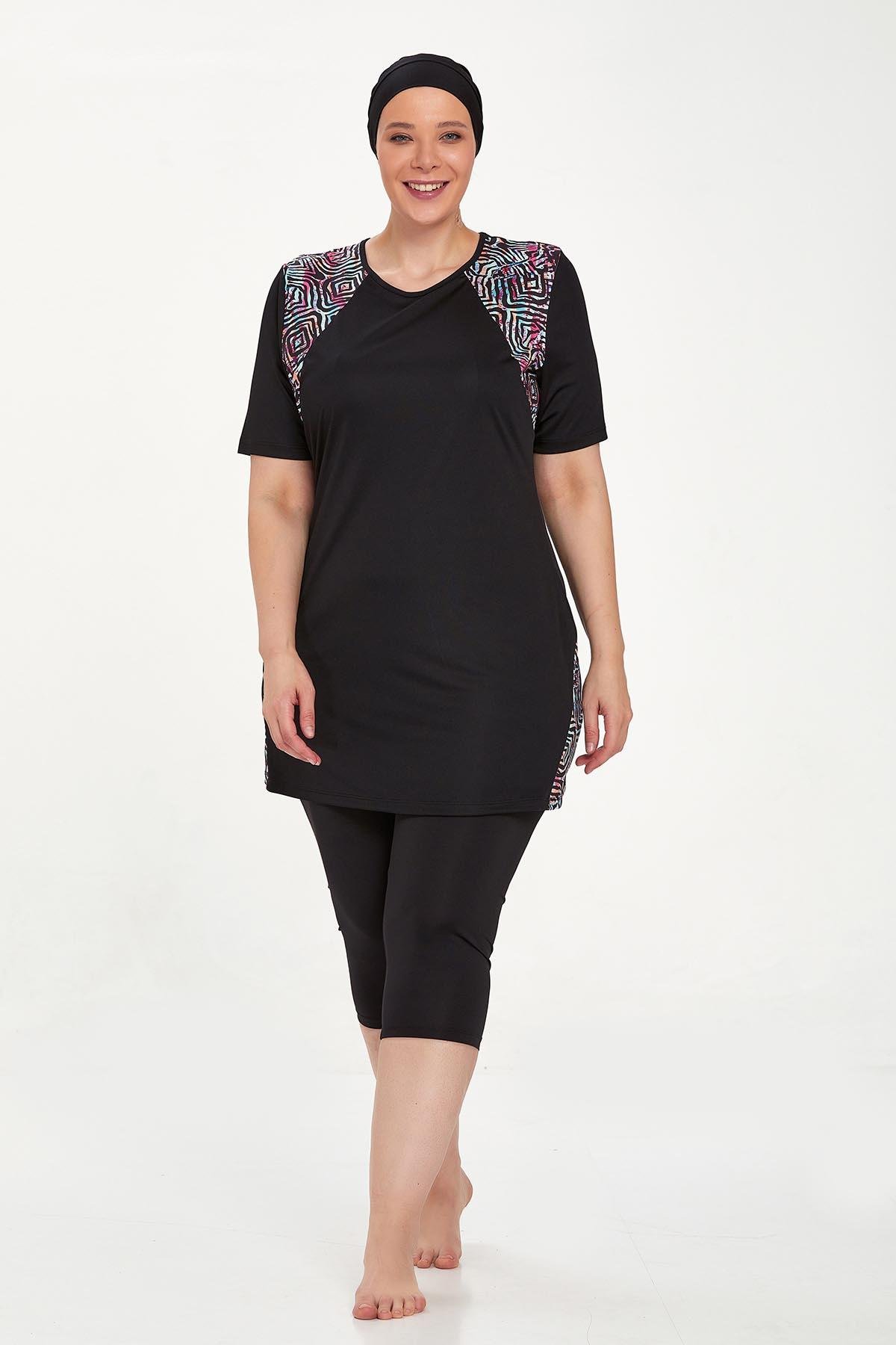 Büyük Beden Kısa Kollu Yarı Kaplı Mayo Dorıs 9316 Siyah