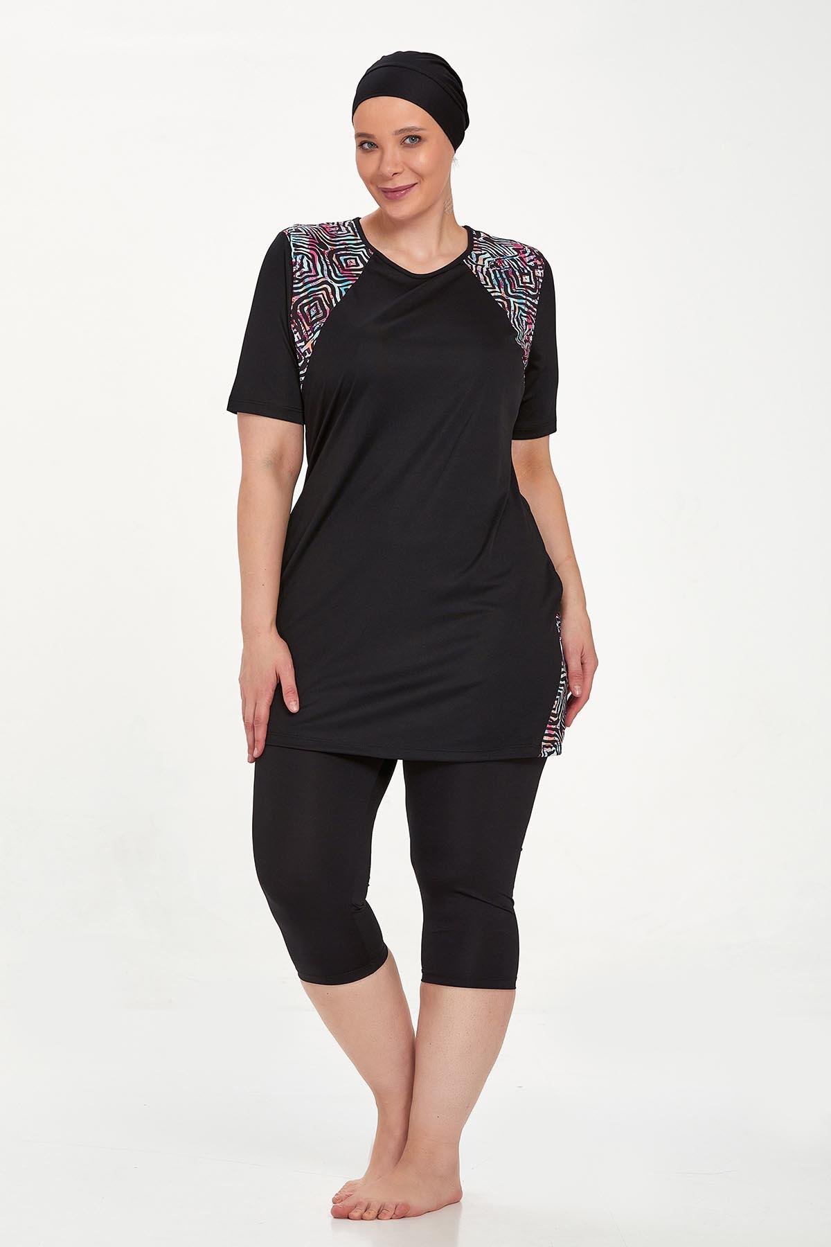 Büyük Beden Kısa Kollu Yarı Kaplı Mayo Dorıs 9316 Siyah