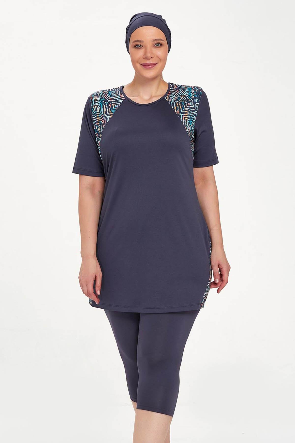 Büyük Beden Kısa Kollu Yarı Kaplı Mayo Dorıs 9316 Antrasit