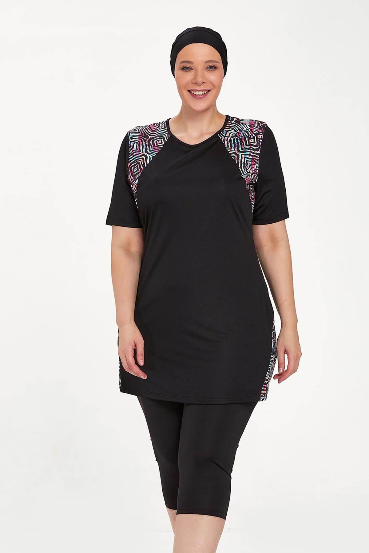 Büyük Beden Kısa Kollu Yarı Kaplı Mayo Dorıs 9316 Siyah