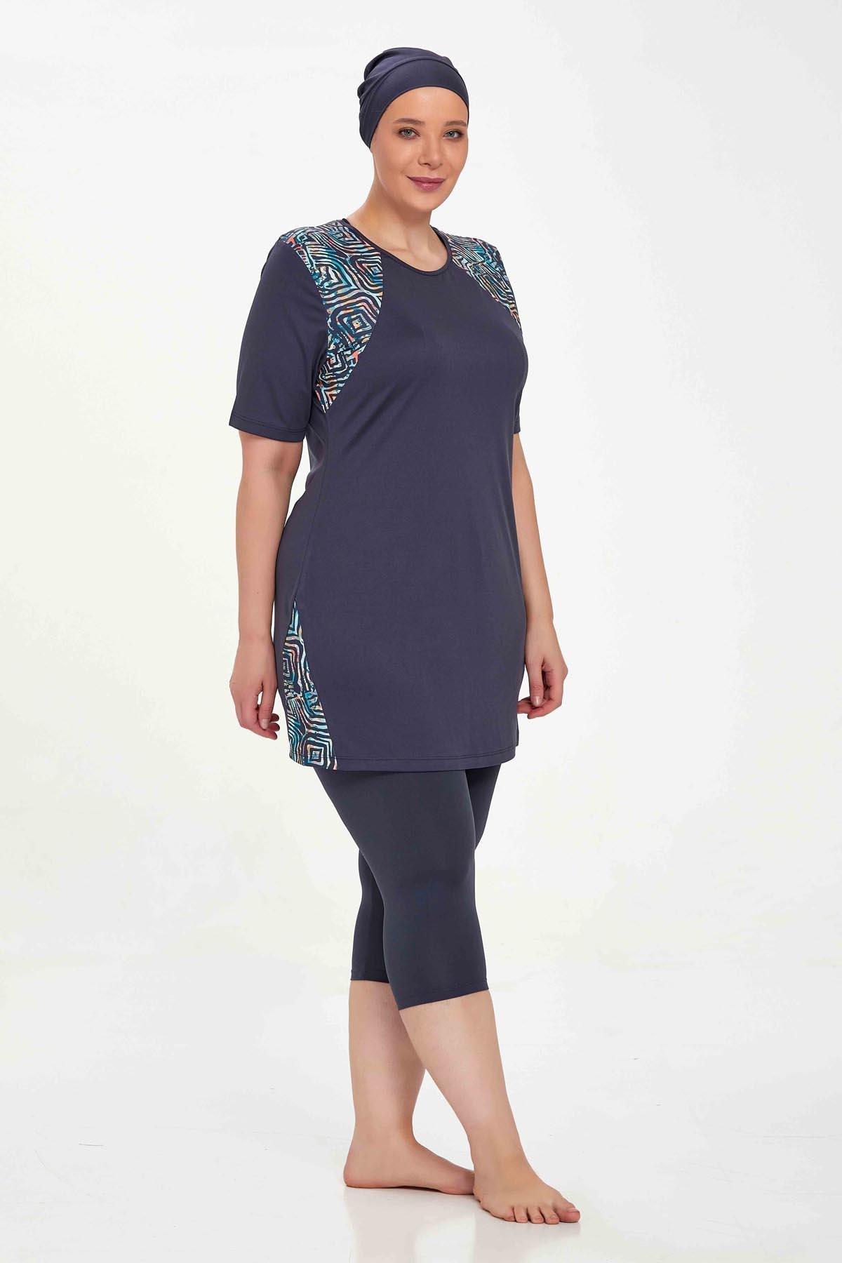 Büyük Beden Kısa Kollu Yarı Kaplı Mayo Dorıs 9316 Antrasit