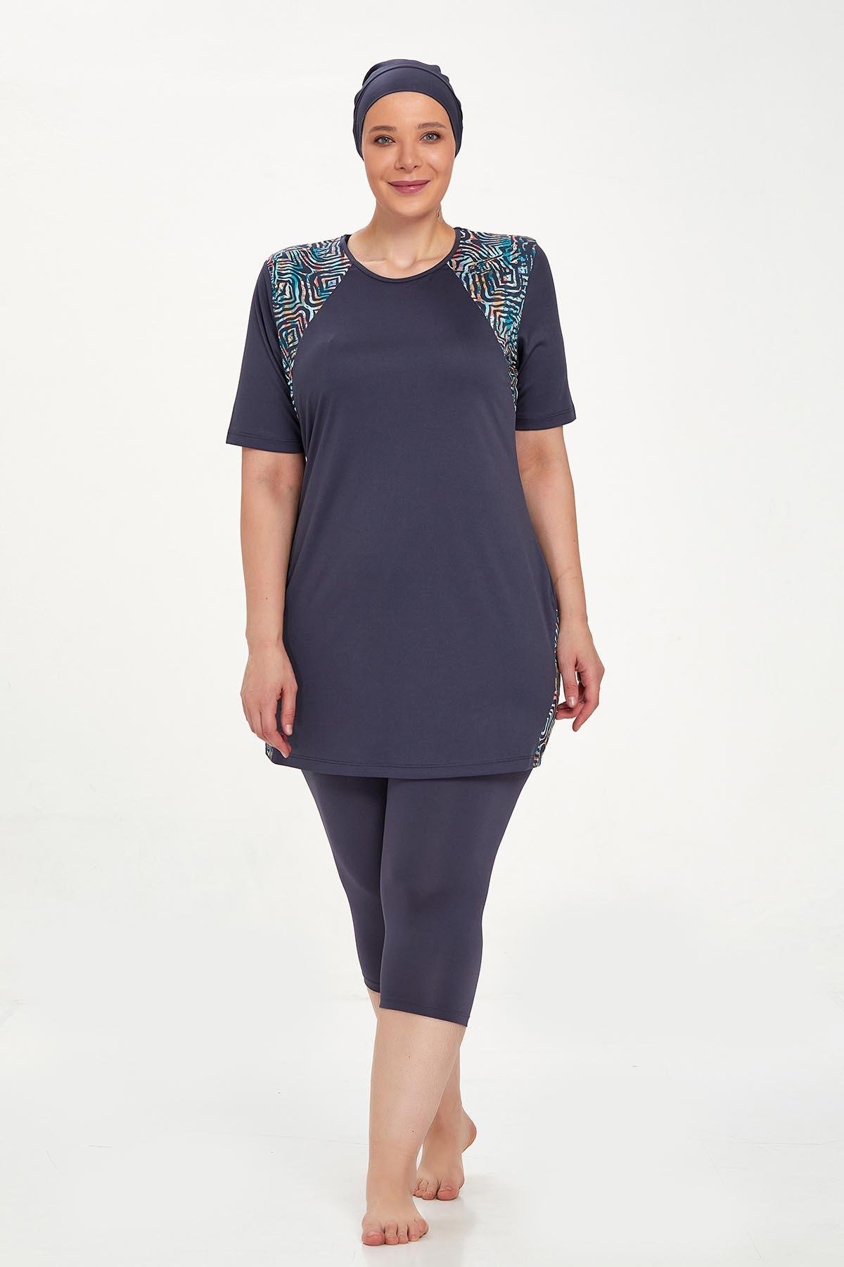 Büyük Beden Kısa Kollu Yarı Kaplı Mayo Dorıs 9316 Antrasit