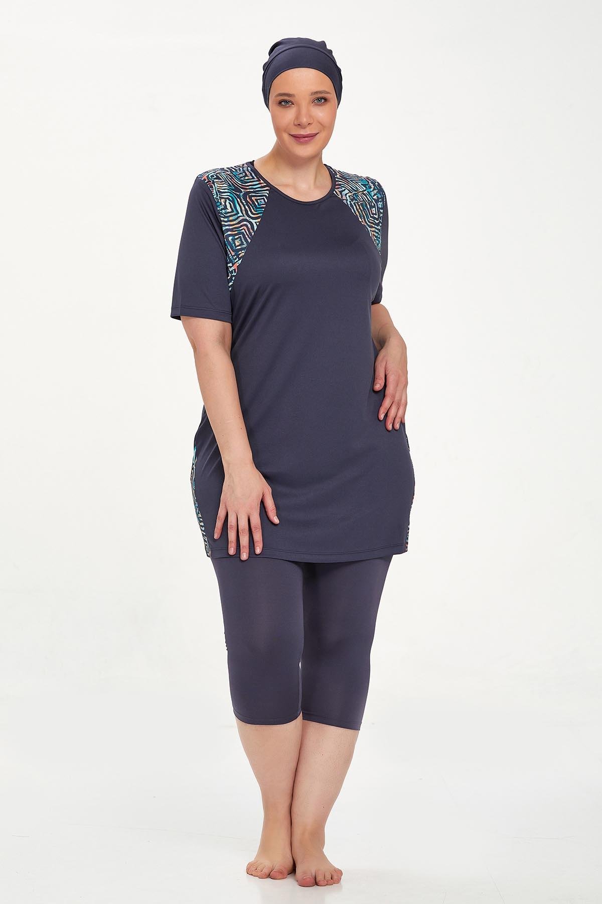 Büyük Beden Kısa Kollu Yarı Kaplı Mayo Dorıs 9316 Antrasit