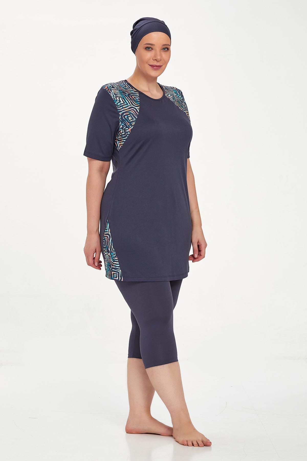 Büyük Beden Kısa Kollu Yarı Kaplı Mayo Dorıs 9316 Antrasit