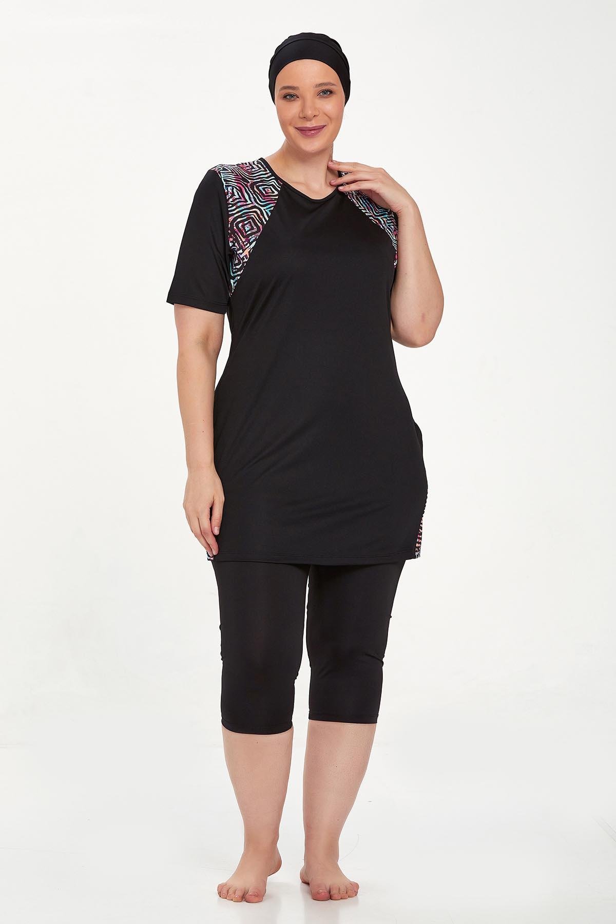 Büyük Beden Kısa Kollu Yarı Kaplı Mayo Dorıs 9316 Siyah